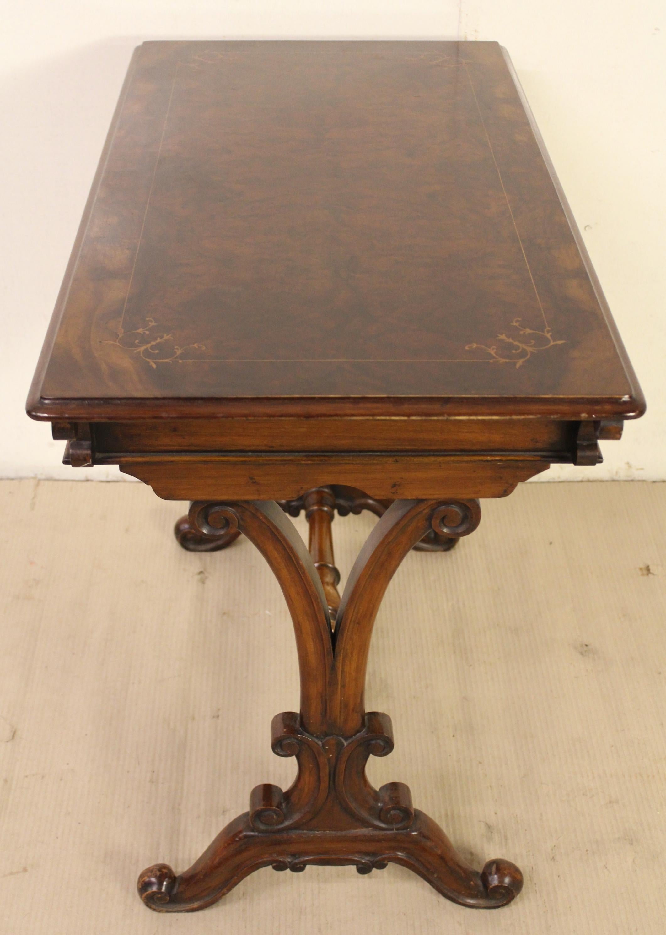19th Century Victorian Inlaid Burr Walnut Side Table 8