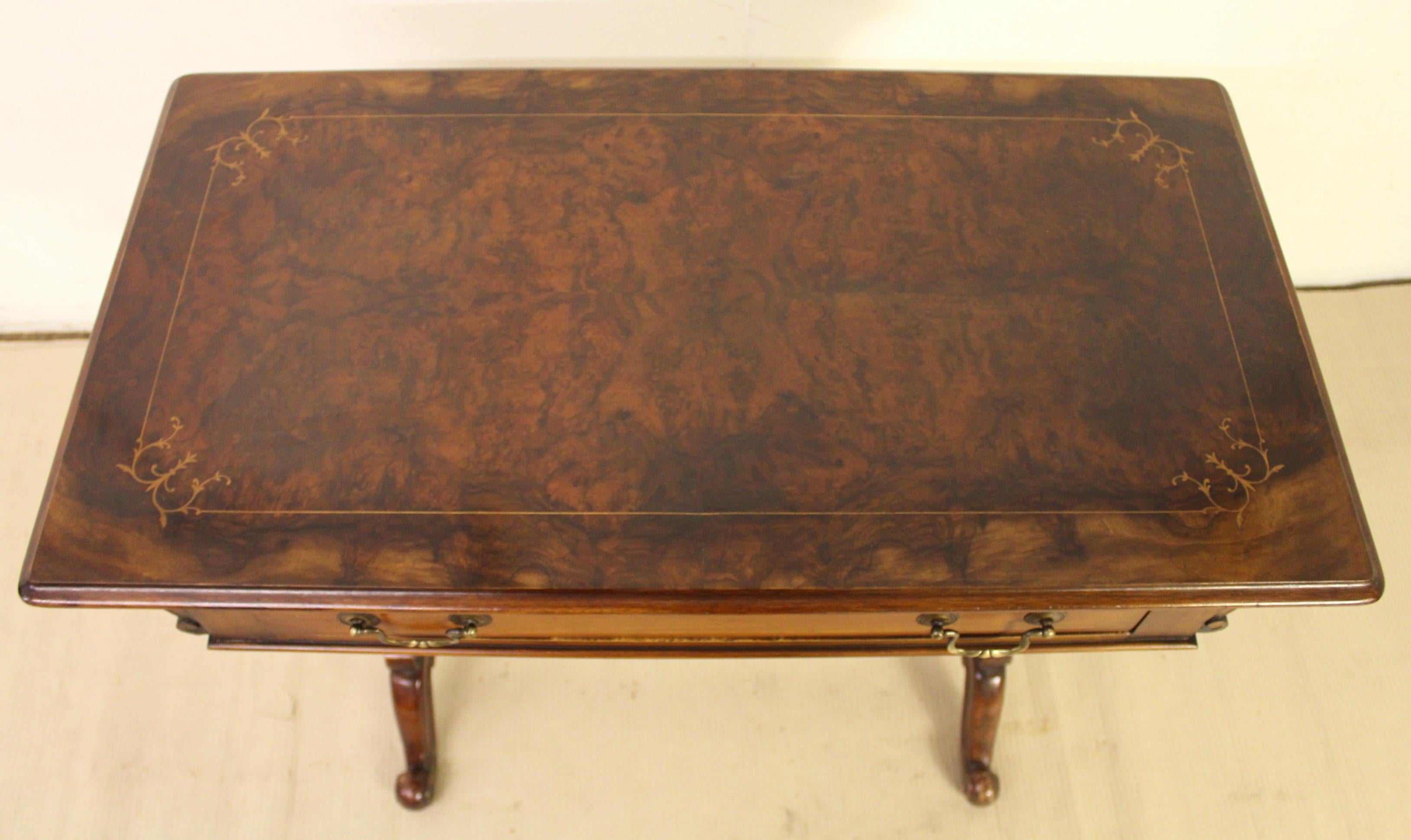 19th Century Victorian Inlaid Burr Walnut Side Table 3