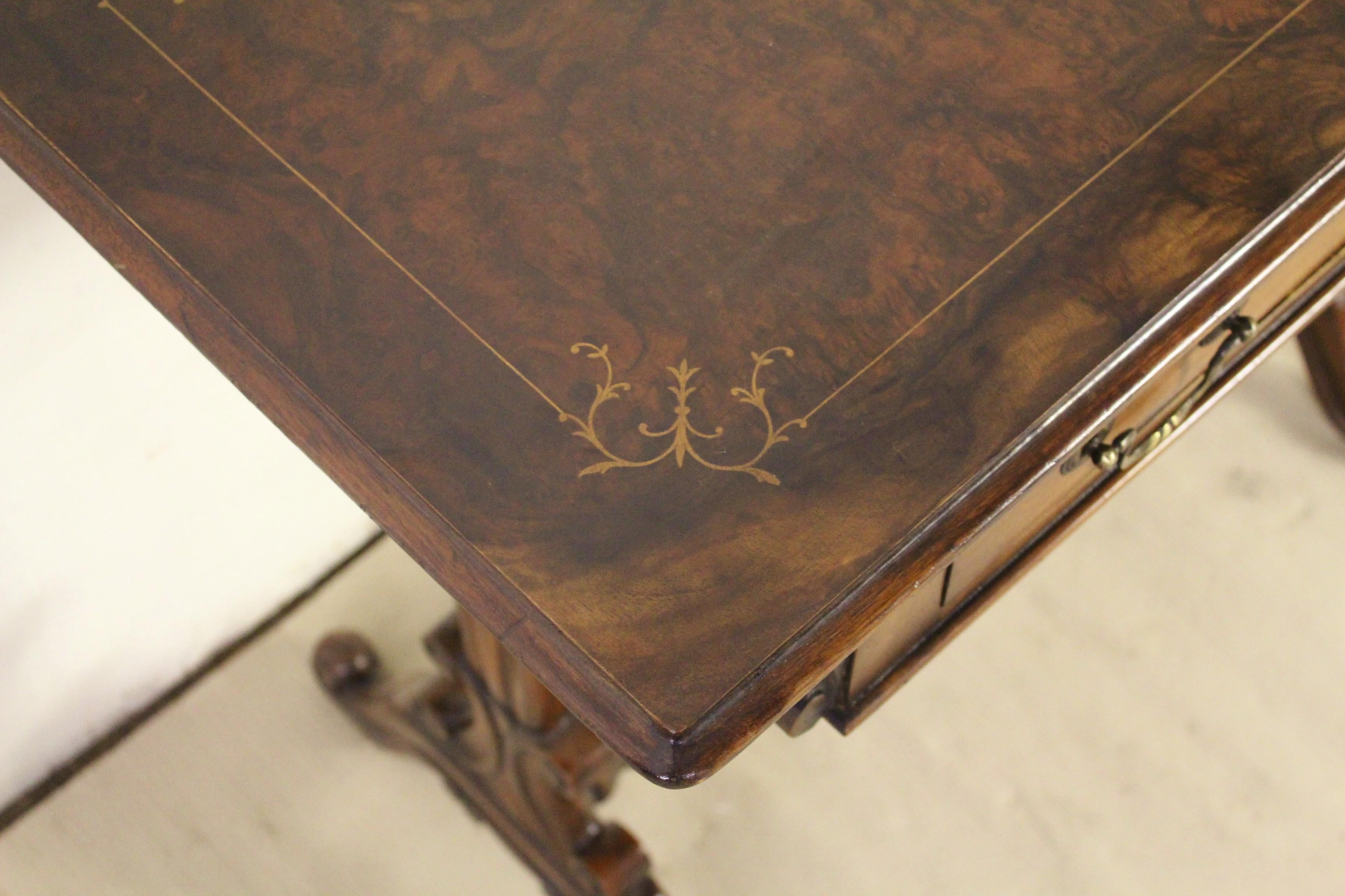 19th Century Victorian Inlaid Burr Walnut Side Table 4