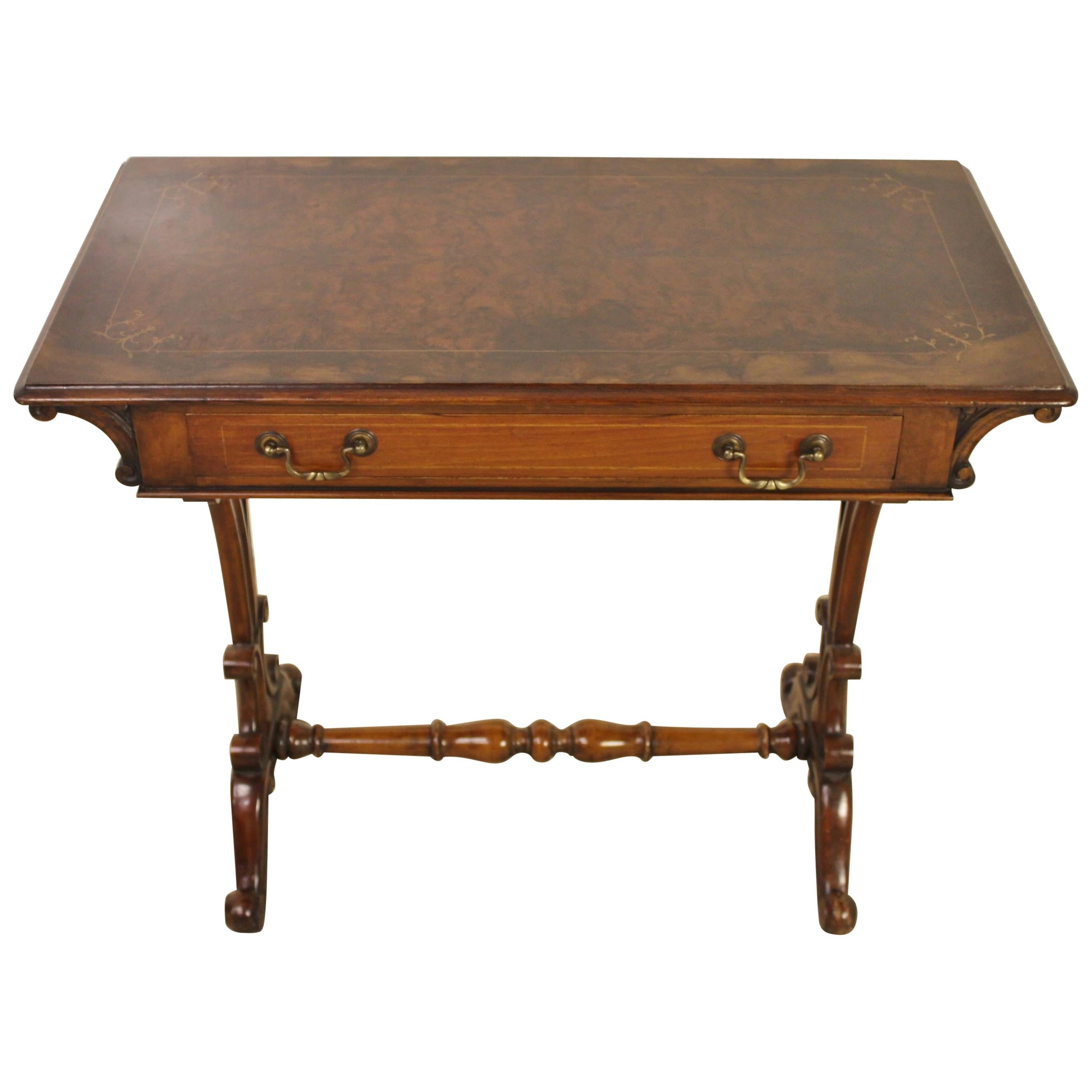 19th Century Victorian Inlaid Burr Walnut Side Table