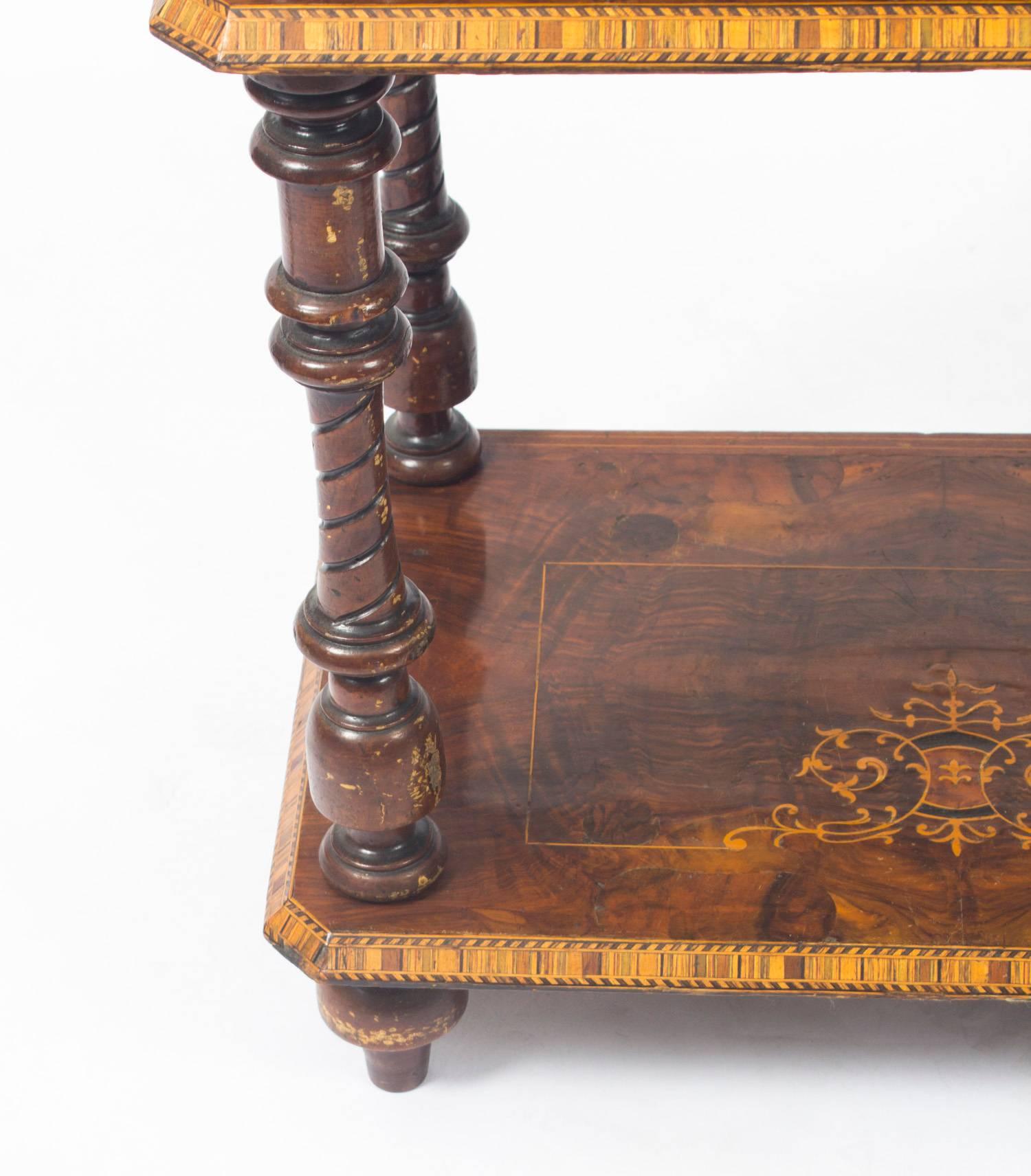 19th Century Victorian Inlaid Burr Walnut Whatnot Stand 4