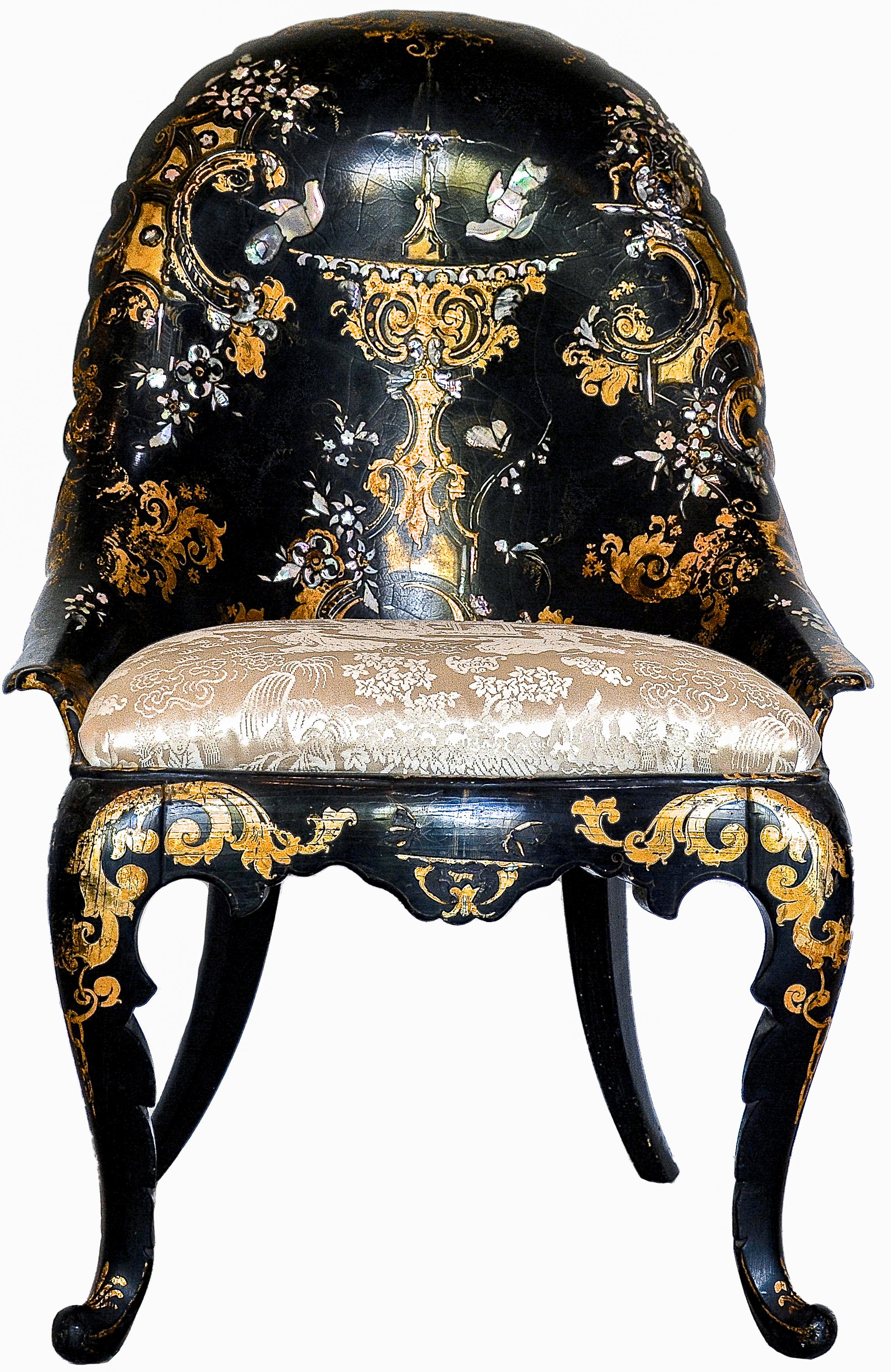 19th Century Victorian Inlaid Mother-of-Pearl & Gilt Papier Mache Chair For Sale 8
