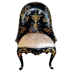 19th Century Victorian Inlaid Mother-of-Pearl & Gilt Papier Mache Chair