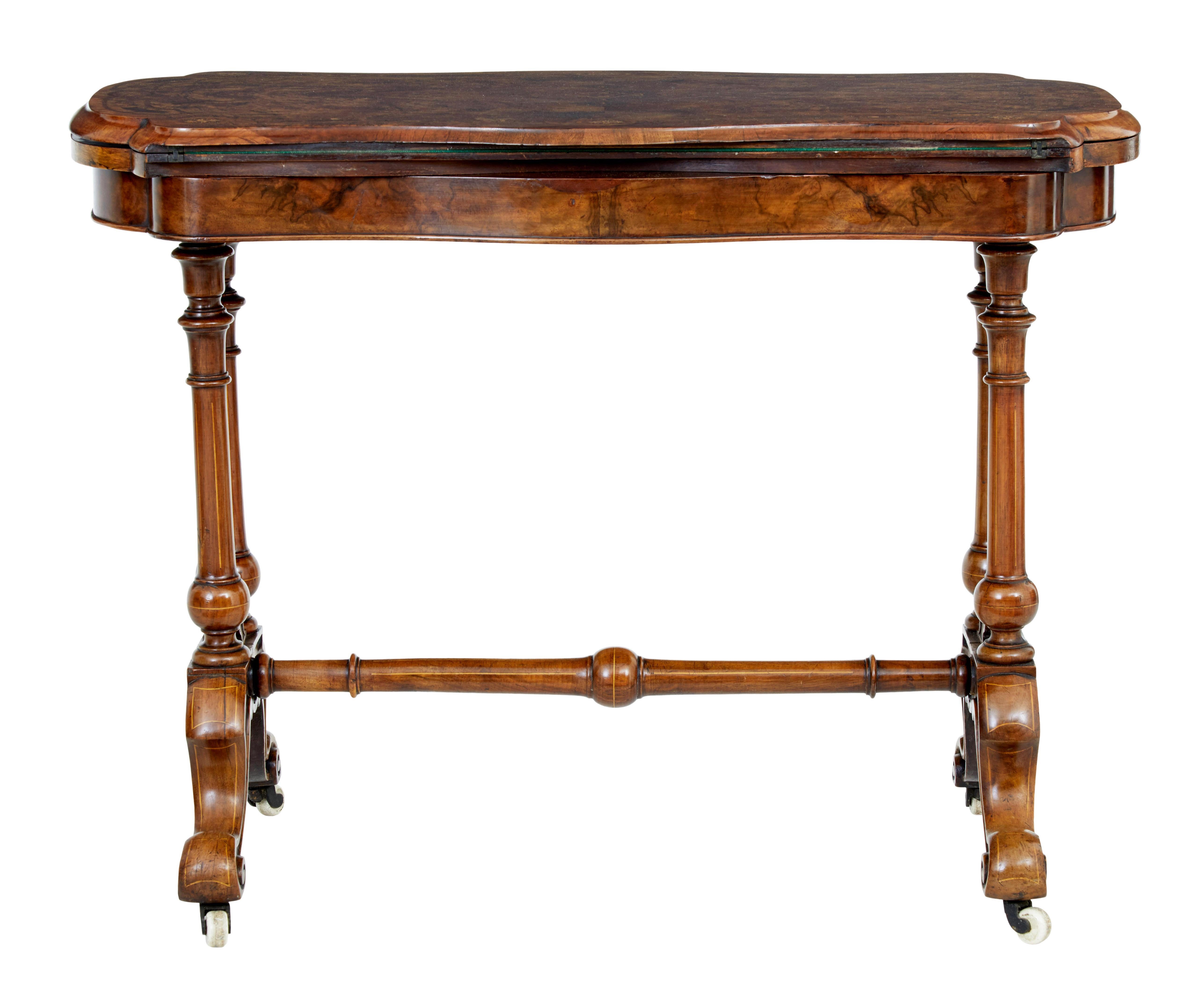 English 19th Century Victorian inlaid walnut card table For Sale