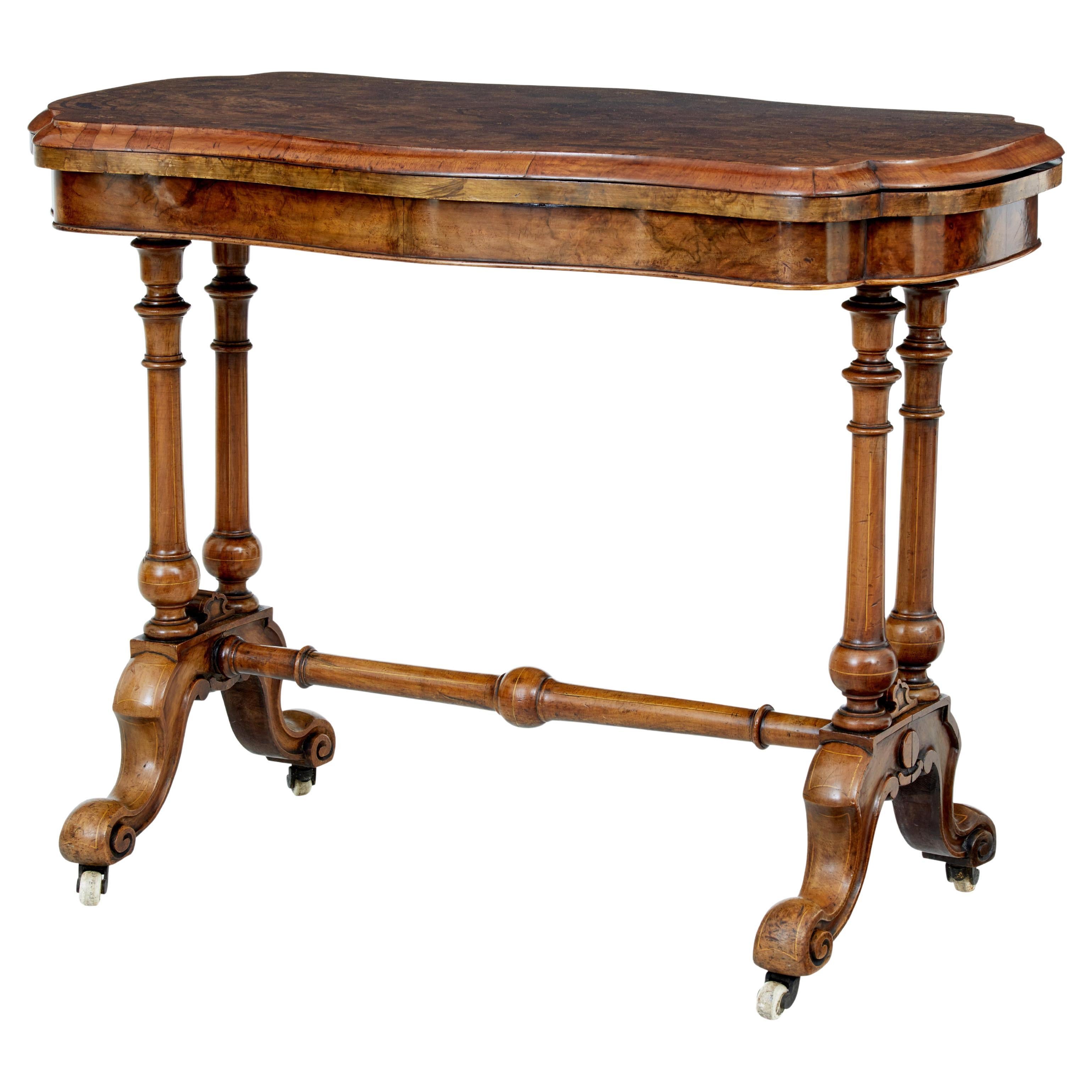 19th century Victorian inlaid walnut card table For Sale