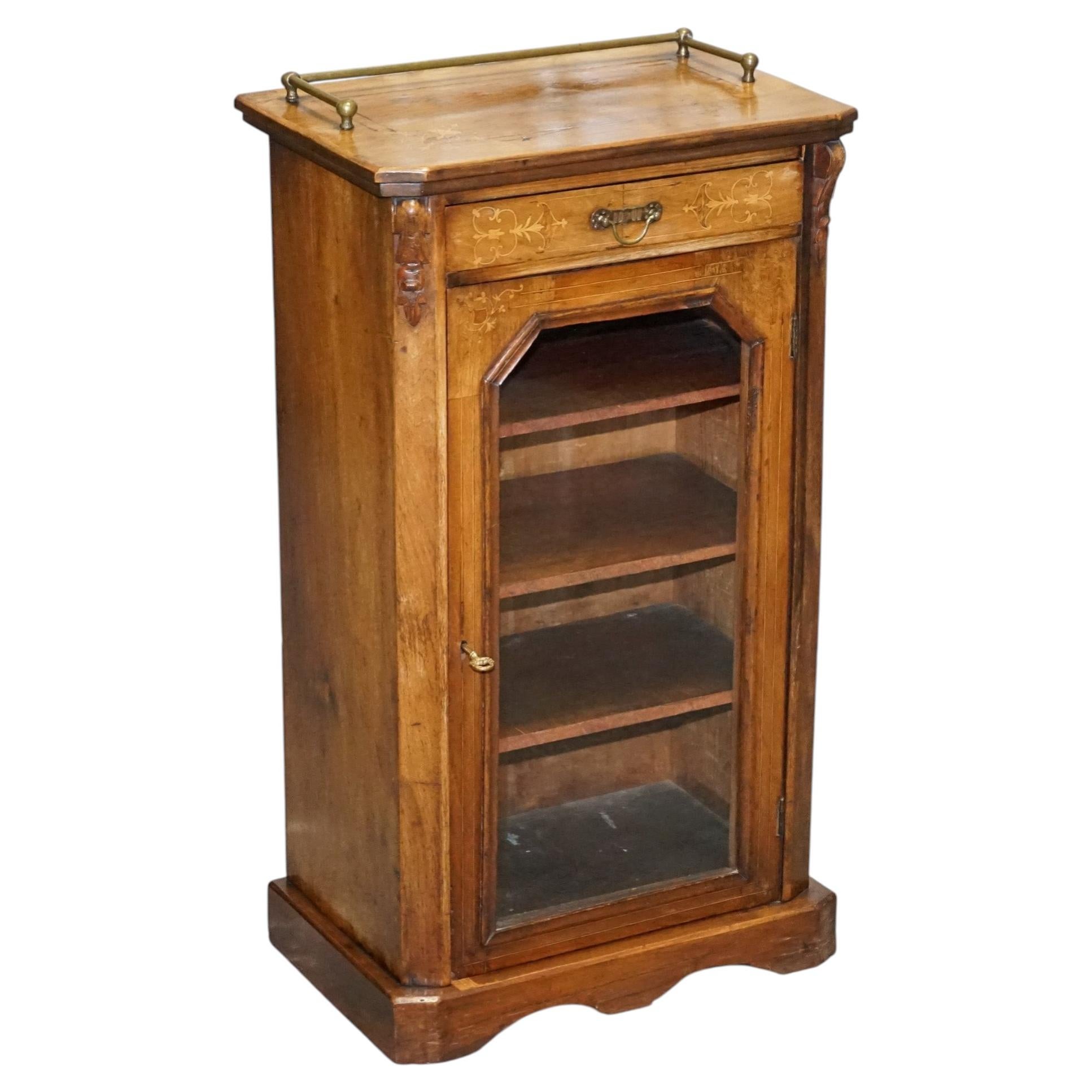 19TH CENTURY VICTORIAN INLAID WALNUT MARQUETRY PIER GLAZED MUSIC CABIiNET