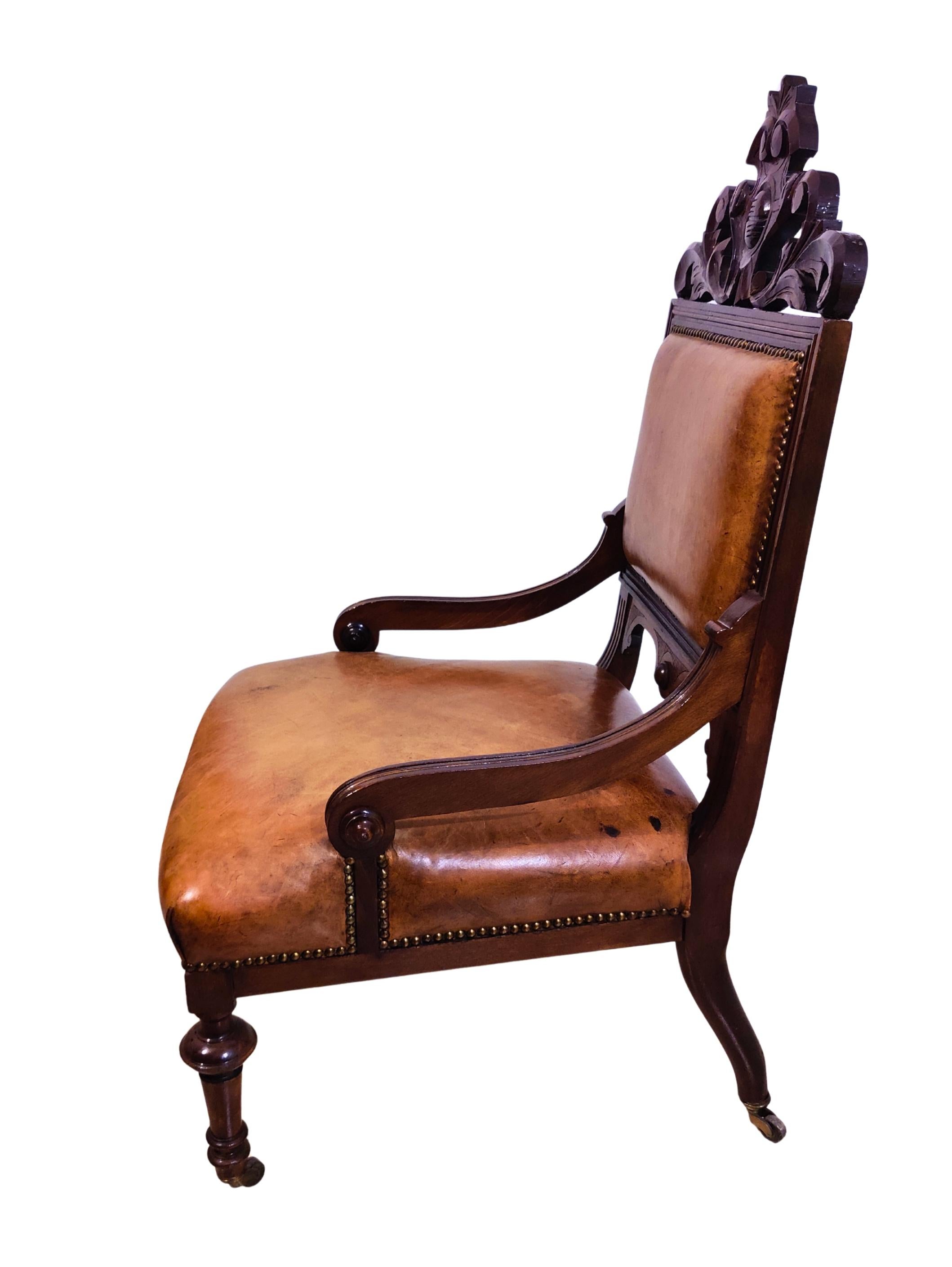 Allemand Fauteuil en cuir victorien du XIXe siècle en vente