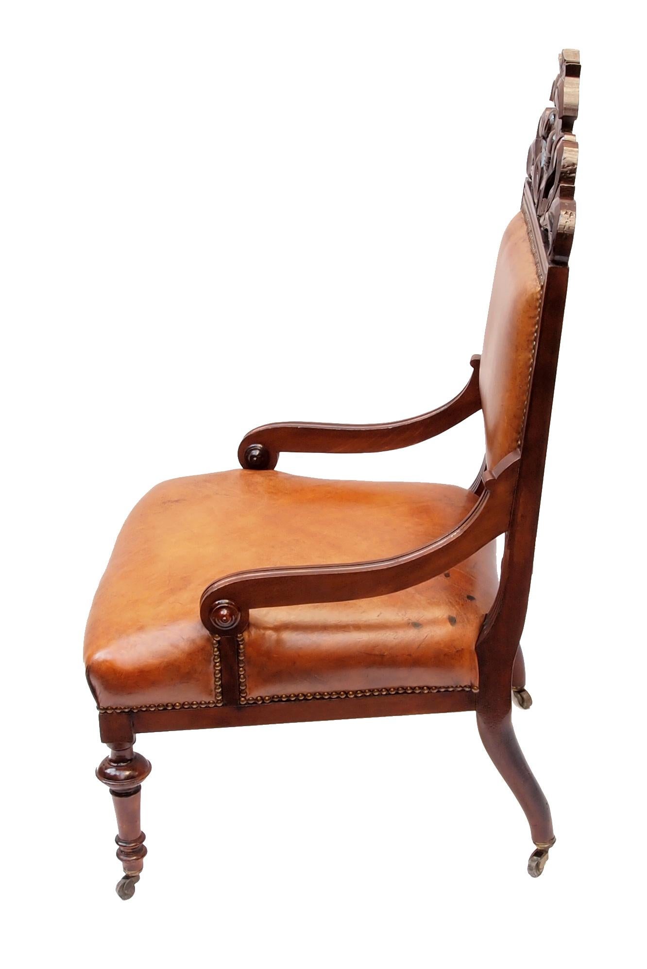 German 19th Century Victorian Leather Armchair For Sale