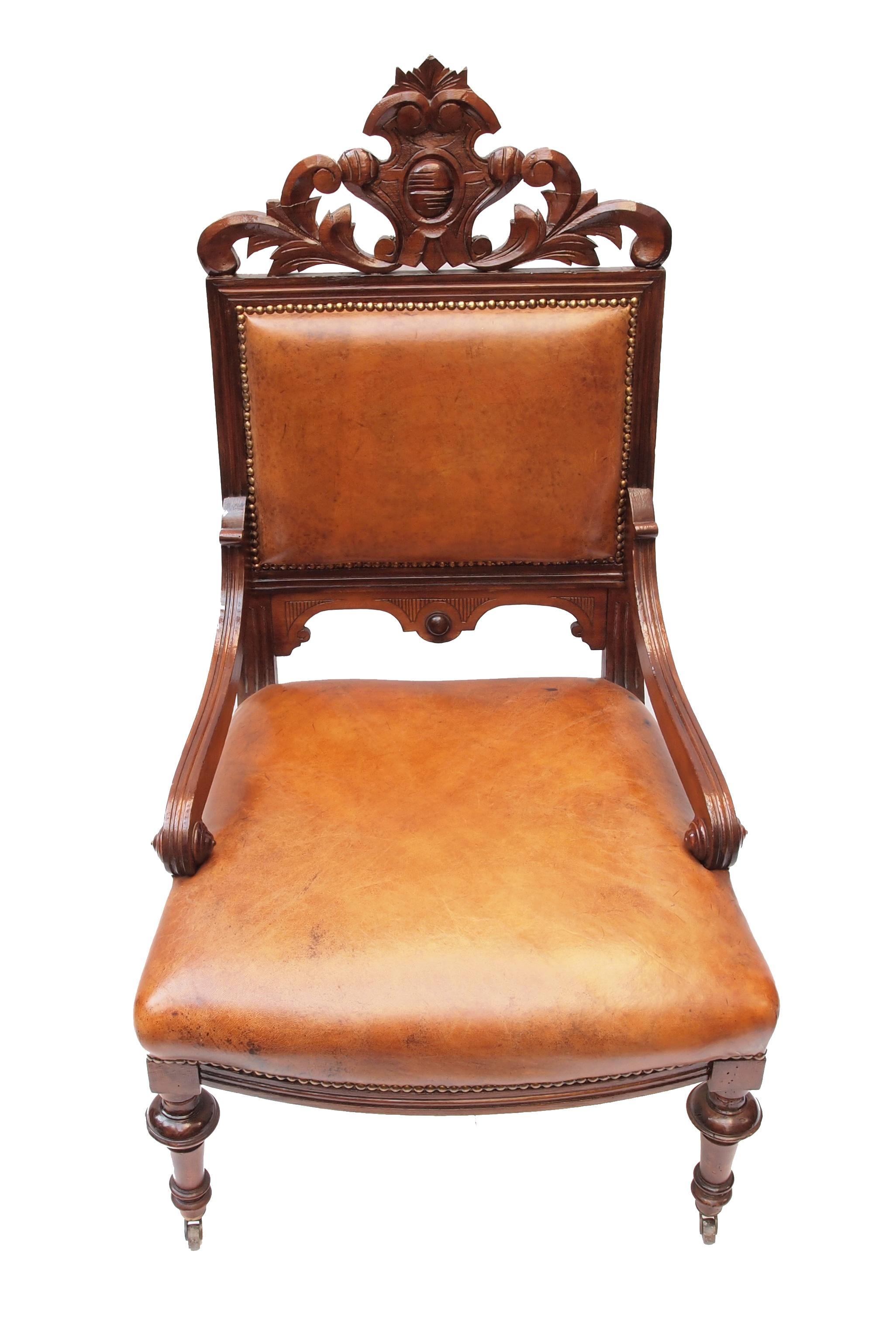 Patinated 19th Century Victorian Leather Armchair For Sale