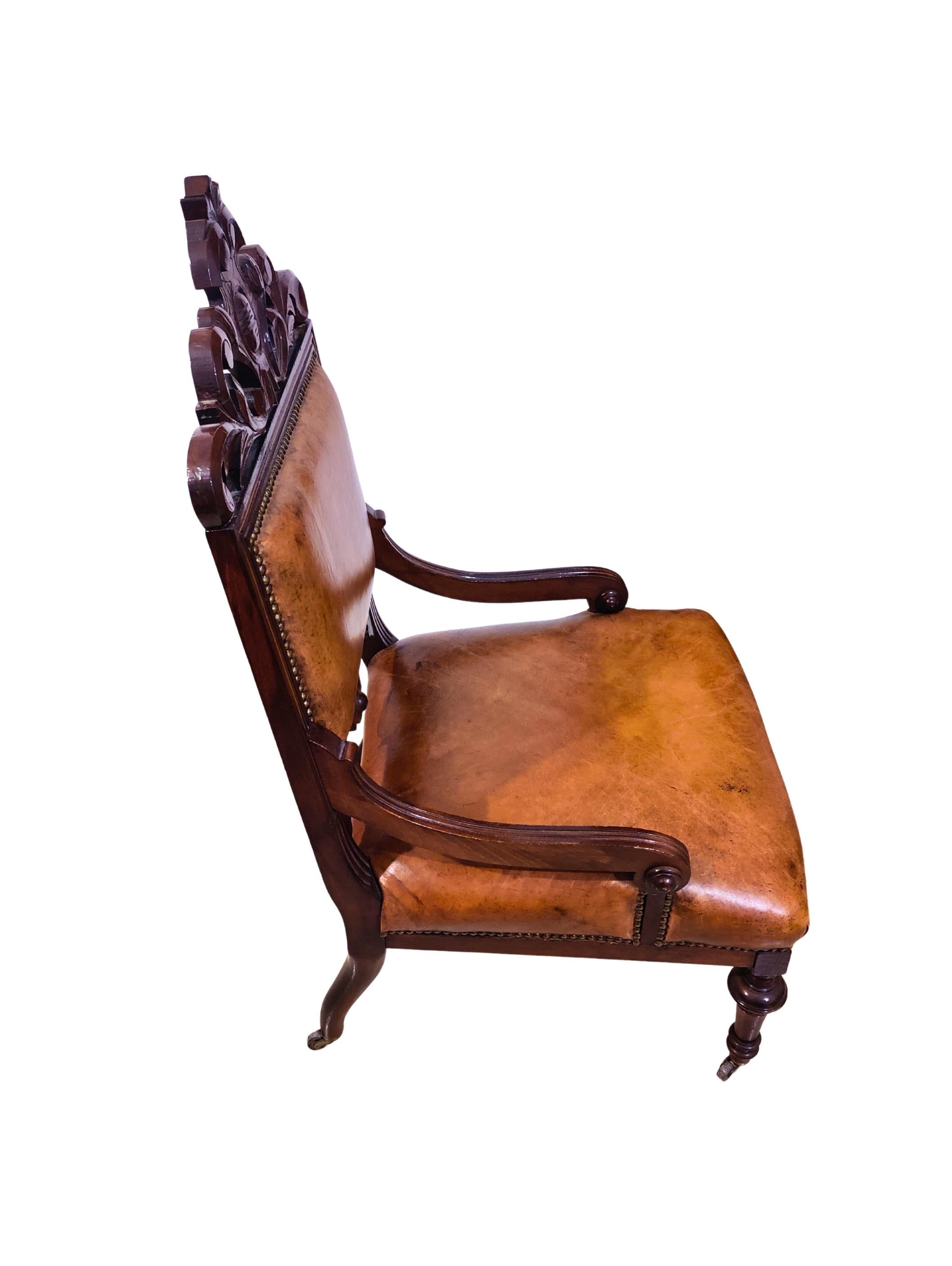 Victorien Fauteuil en cuir victorien du XIXe siècle en vente