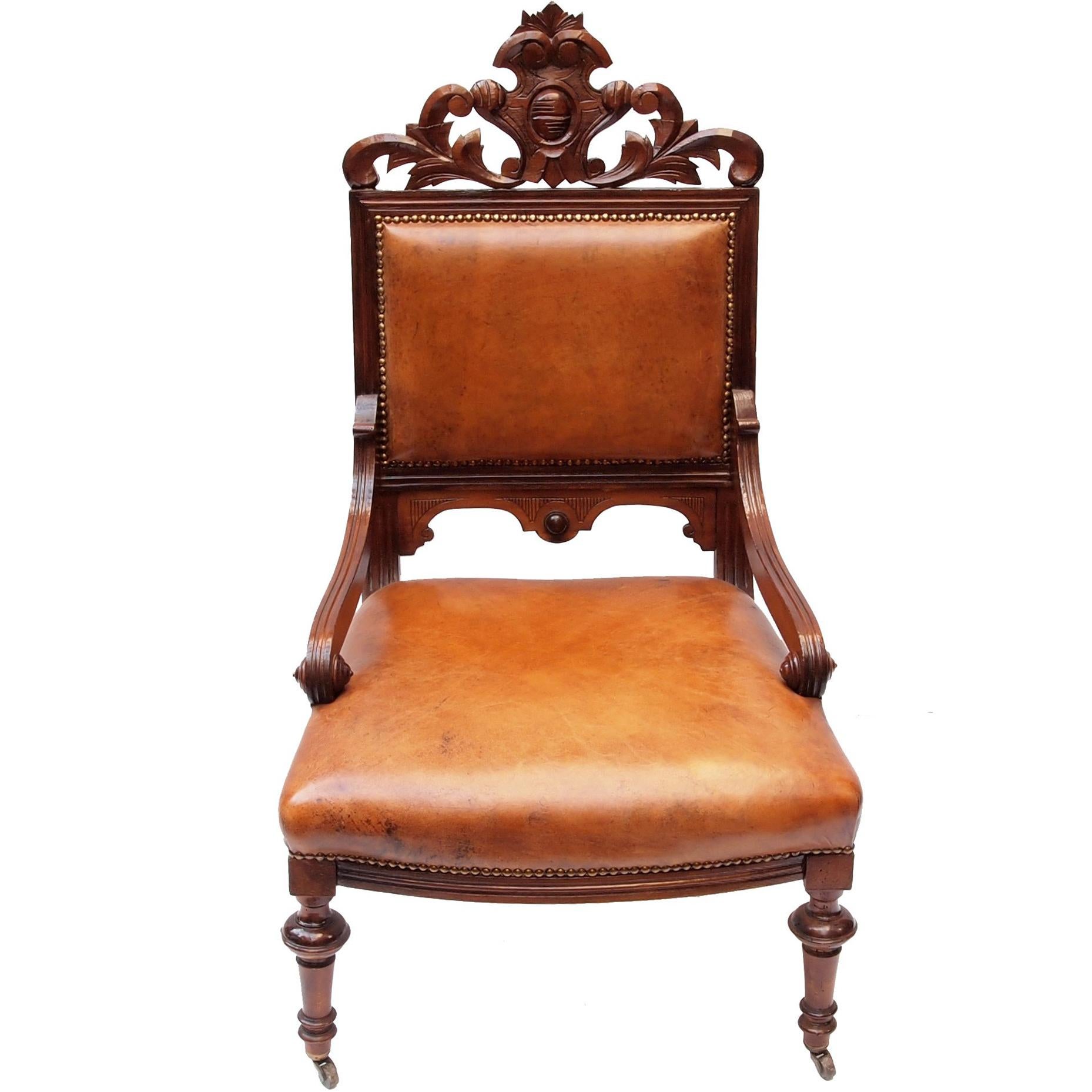19th Century Victorian Leather Armchair For Sale