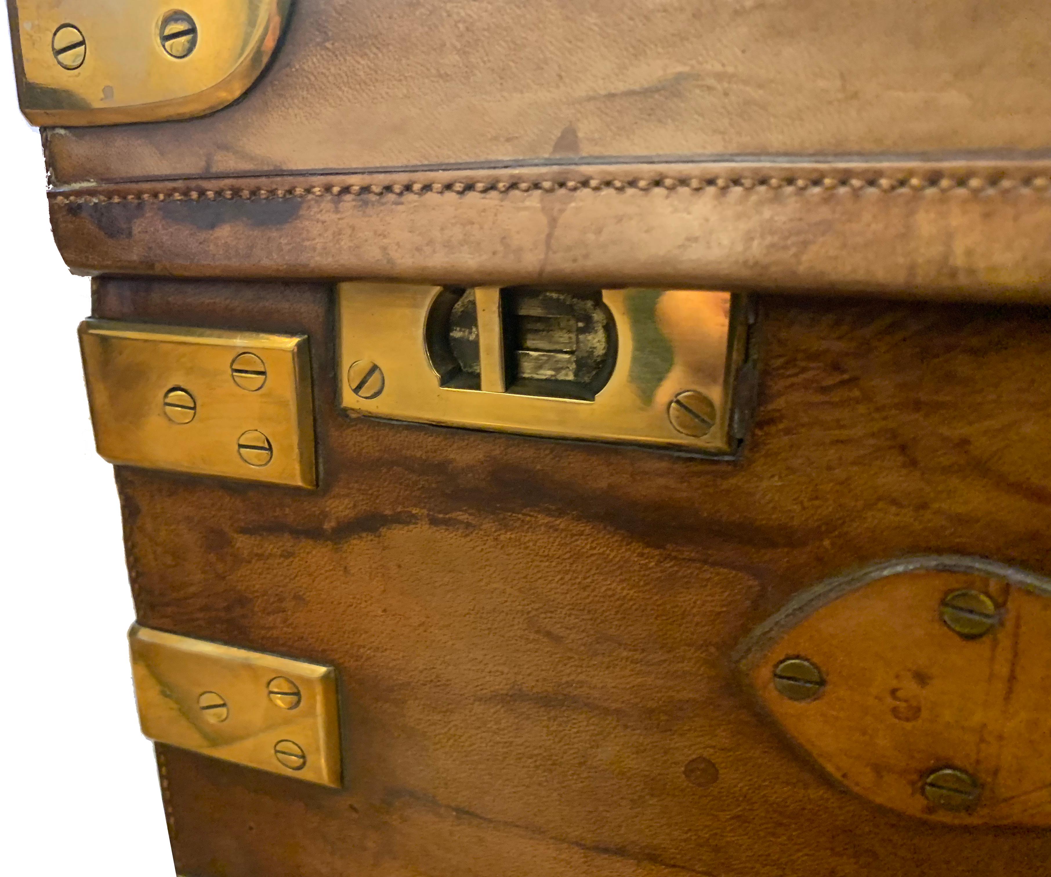 Brass 19th Century Victorian Leather over Oak Triple Shotgun Case James Purdey & Sons For Sale
