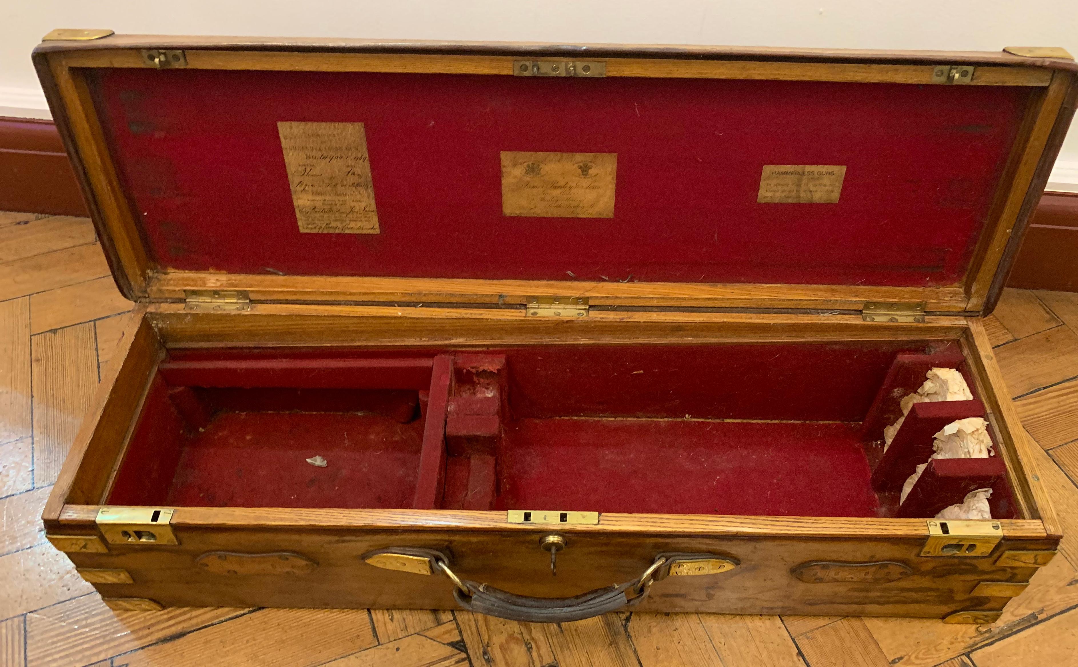 19th Century Victorian Leather over Oak Triple Shotgun Case James Purdey & Sons For Sale 6