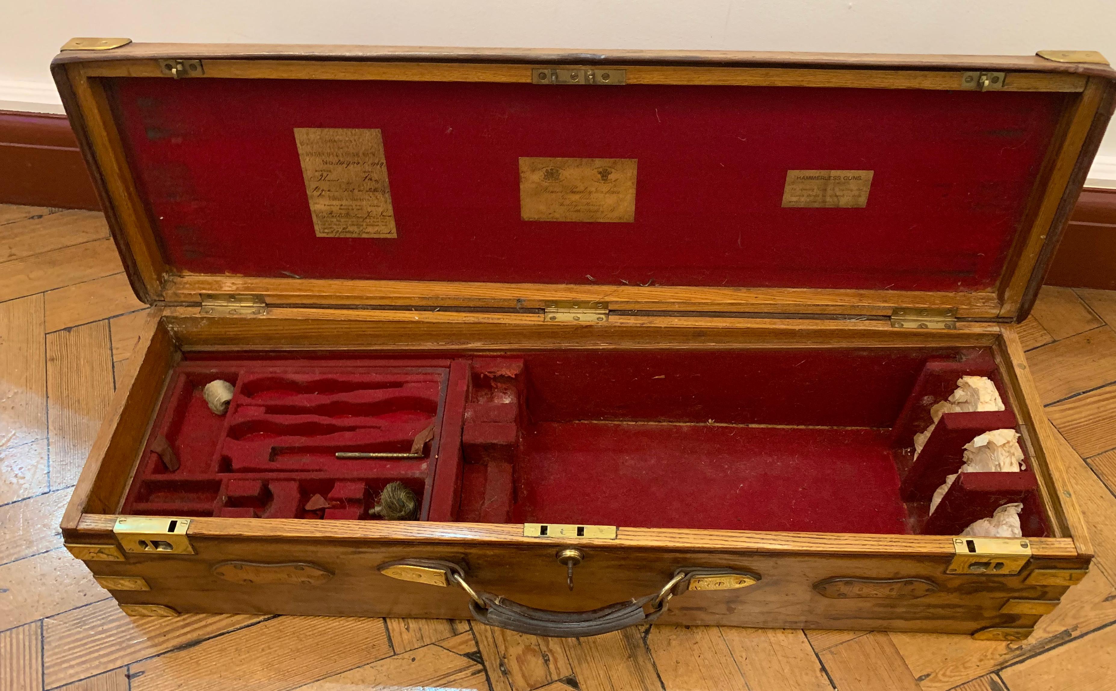 19th Century Victorian Leather over Oak Triple Shotgun Case James Purdey & Sons For Sale 7
