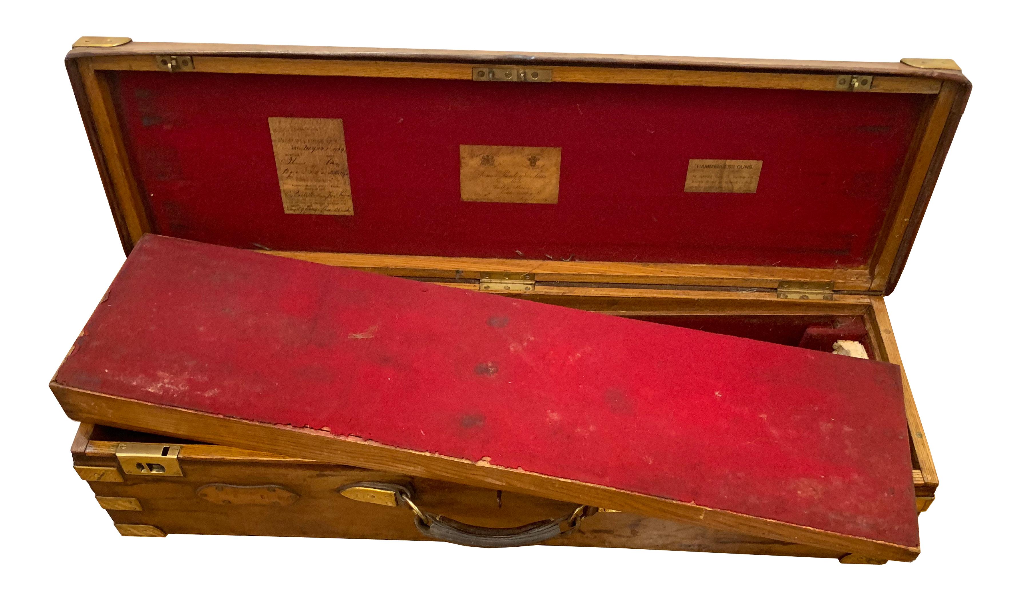 19th Century Victorian Leather over Oak Triple Shotgun Case James Purdey & Sons For Sale 9