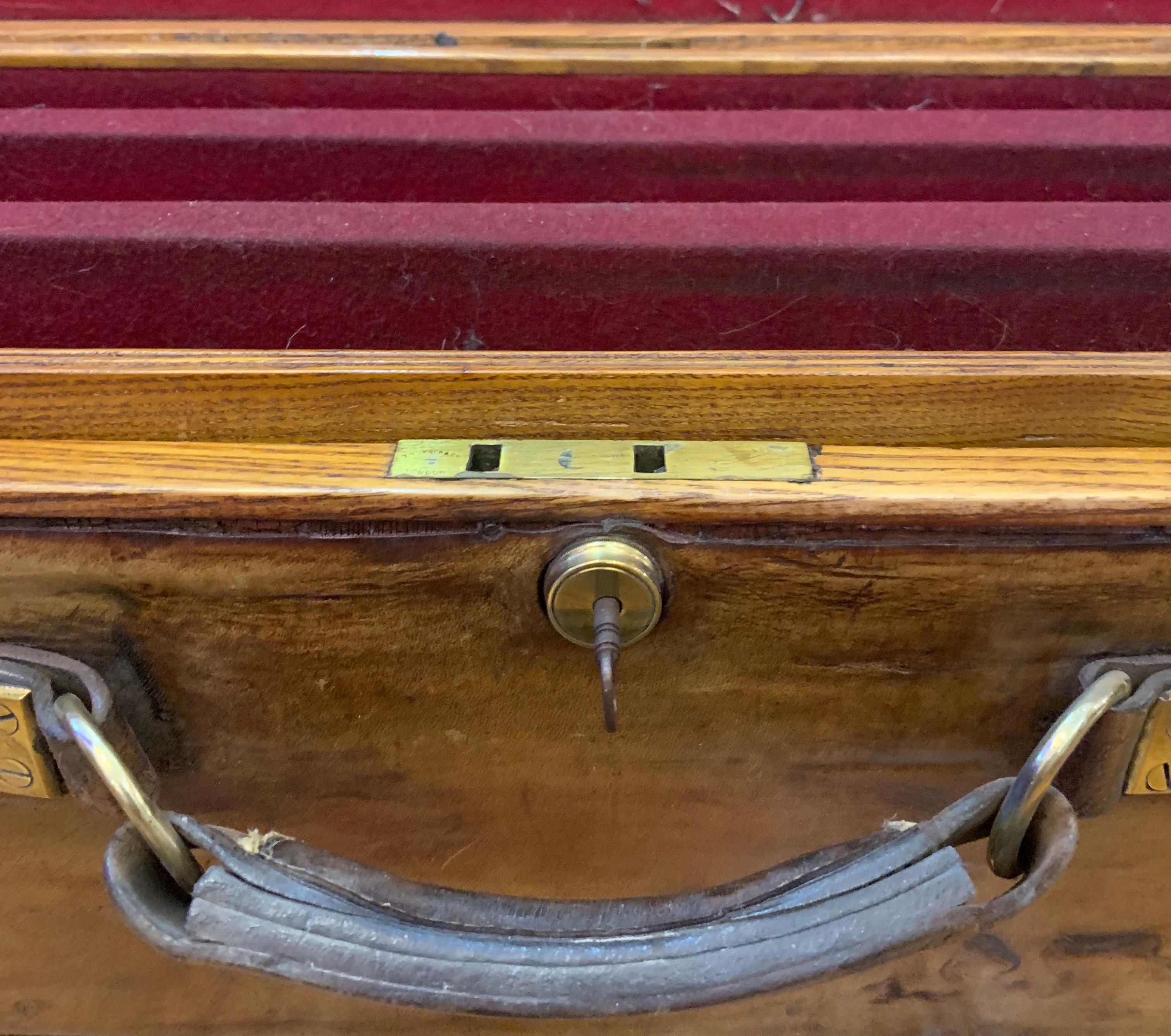 19th Century Victorian Leather over Oak Triple Shotgun Case James Purdey & Sons For Sale 10