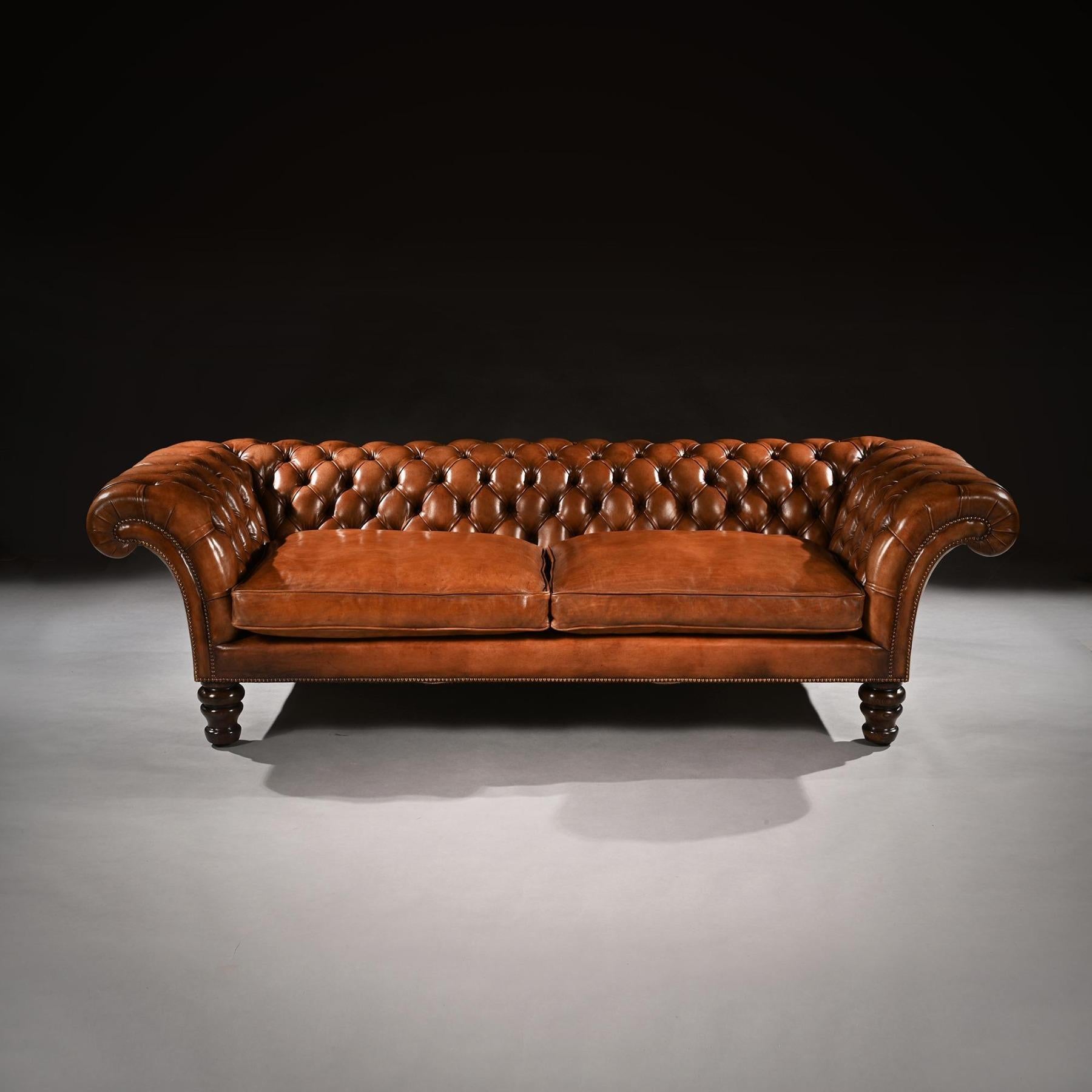 British 19th Century Victorian Leather Upholstered Chesterfield Sofa