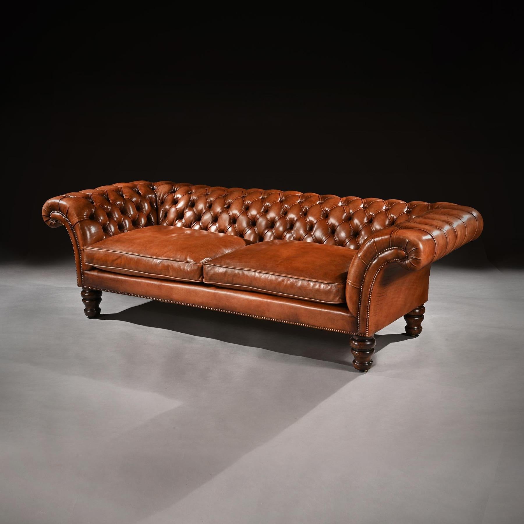 19th Century Victorian Leather Upholstered Chesterfield Sofa 4