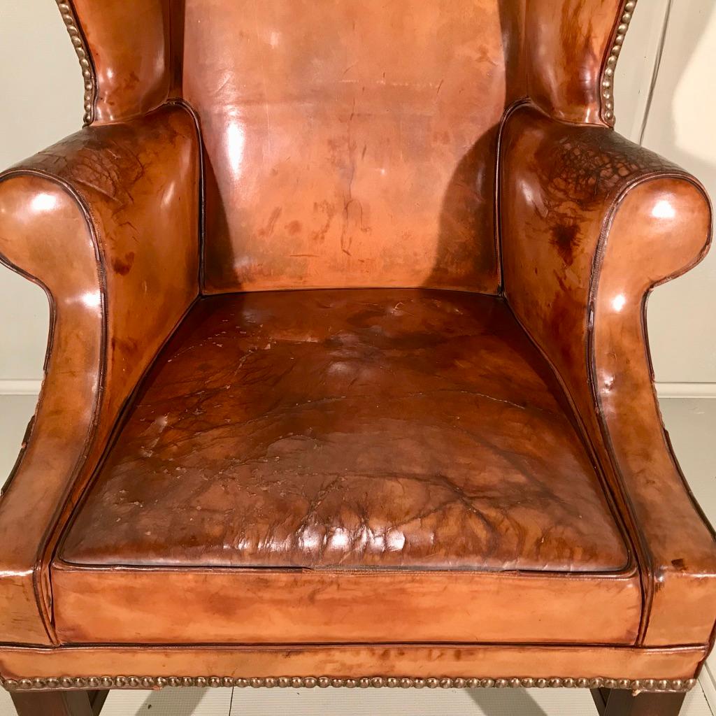 19th Century Victorian Leather Wing Back Library Armchair on Brass Castors 6