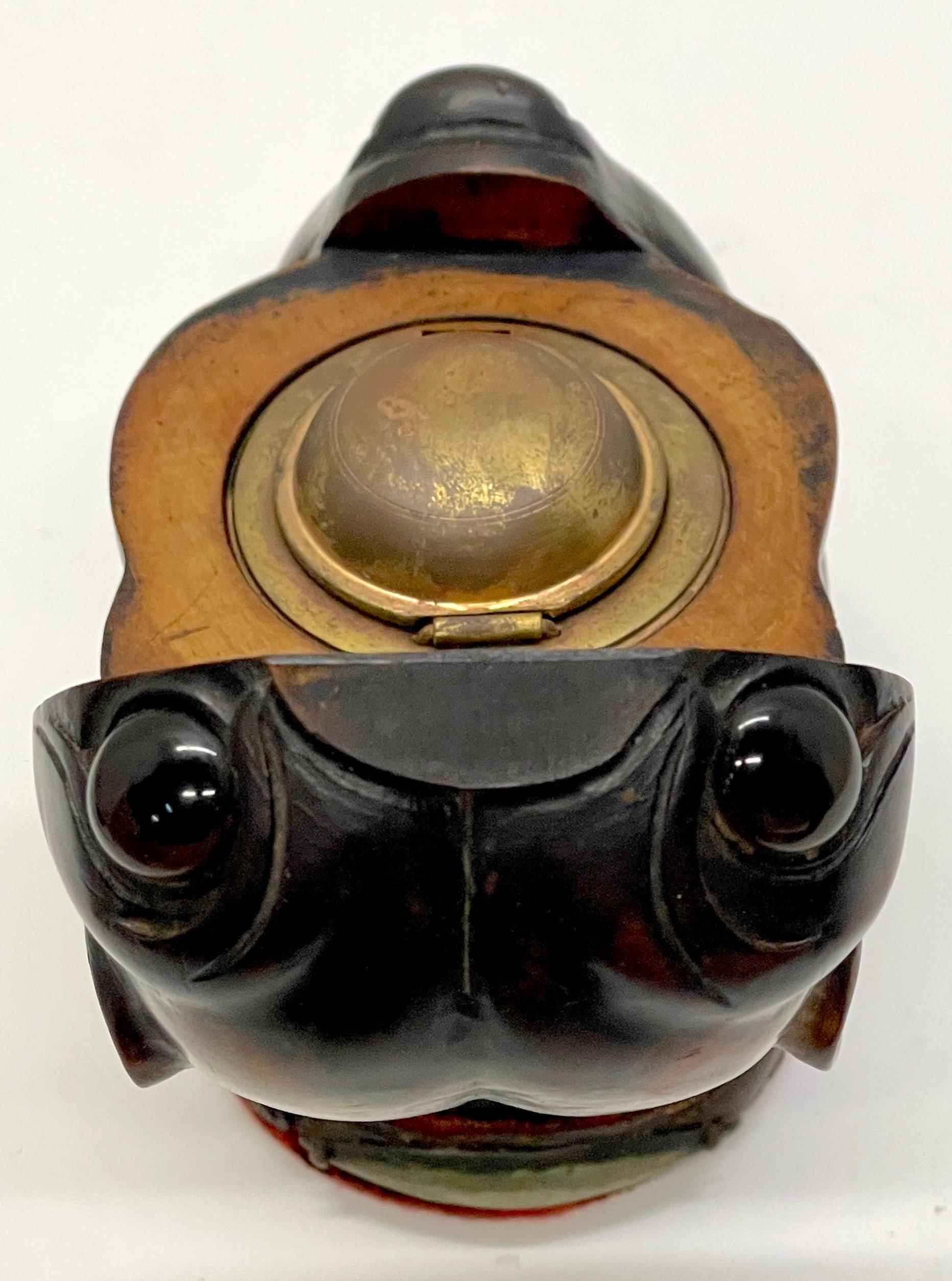 19th Century Victorian Lignum Vitae Bull/Pug Dog Inkwell 2