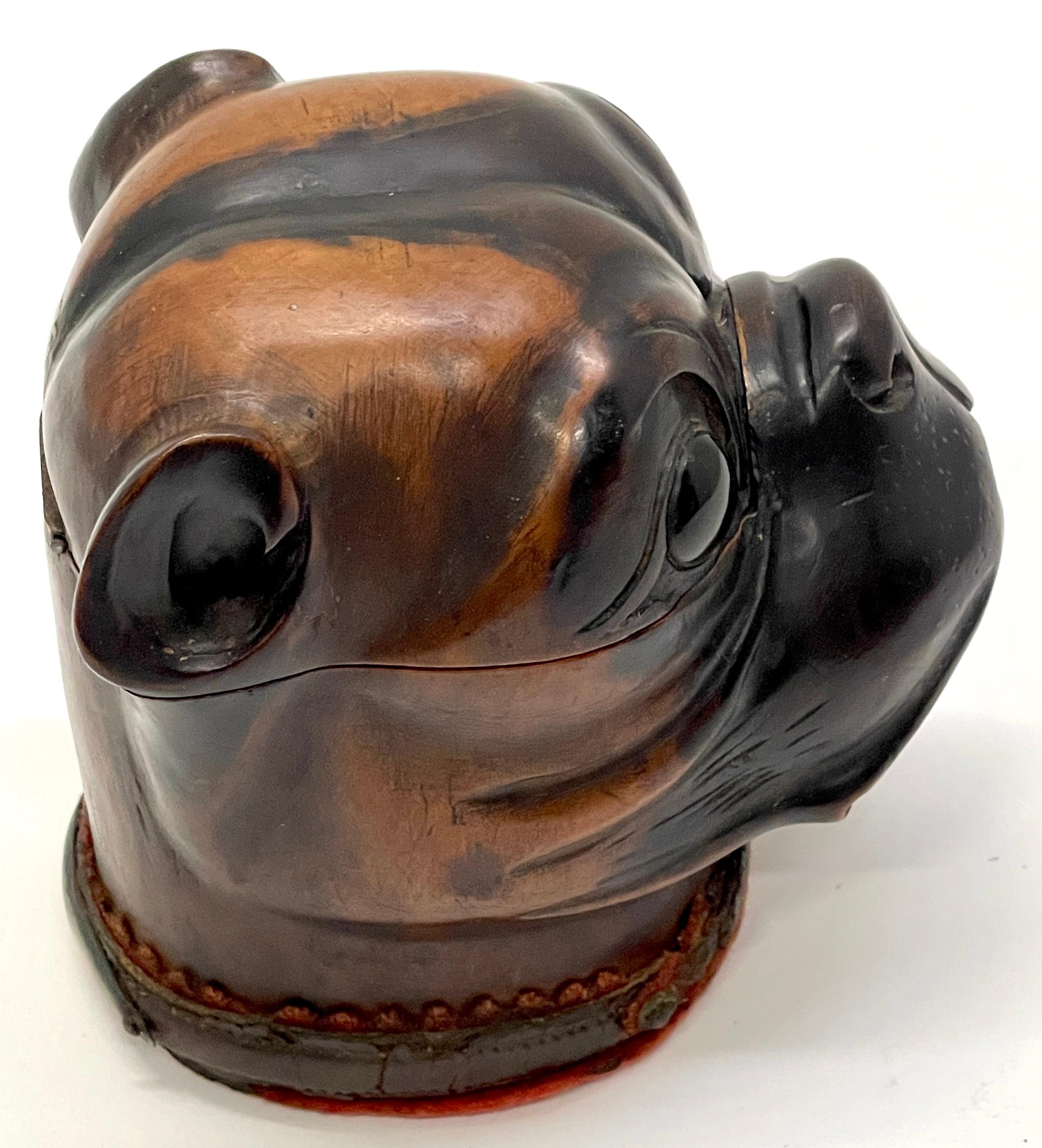 19th Century Victorian Lignum Vitae Bull/Pug Dog Inkwell In Good Condition In West Palm Beach, FL