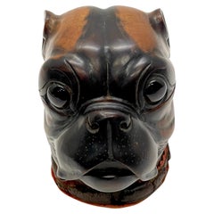  19th Century Victorian Lignum Vitae Bull/Pug Dog Inkwell