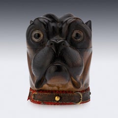 19th Century Victorian Lignum Vitae Bulldog Inkwell, c.1860