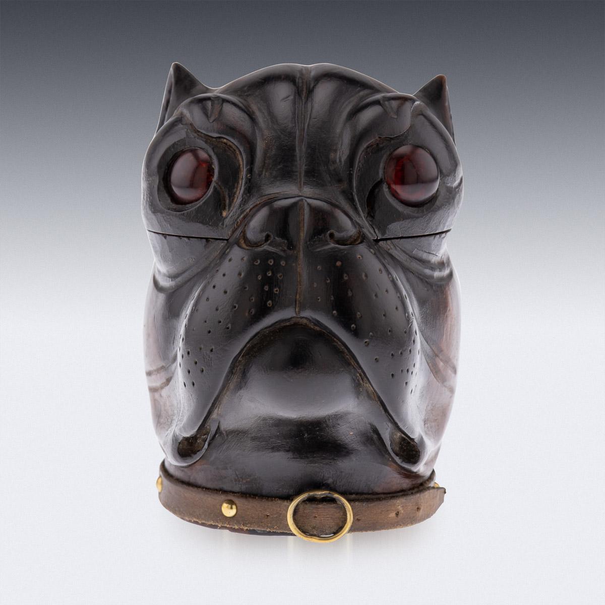 Viktorianisches Lignum Vitae Bulldogge-Tintenfass aus dem 19. Jahrhundert, um 1860 im Zustand „Gut“ im Angebot in Royal Tunbridge Wells, Kent