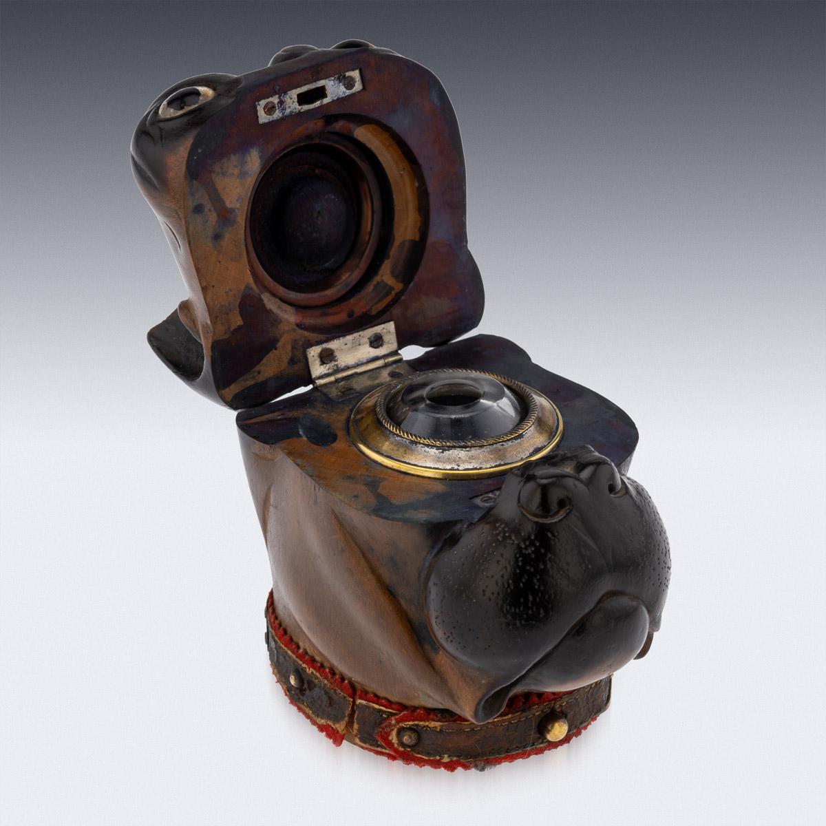 19th Century Victorian Lignum Vitae Bulldog Inkwell, c.1860 For Sale 3