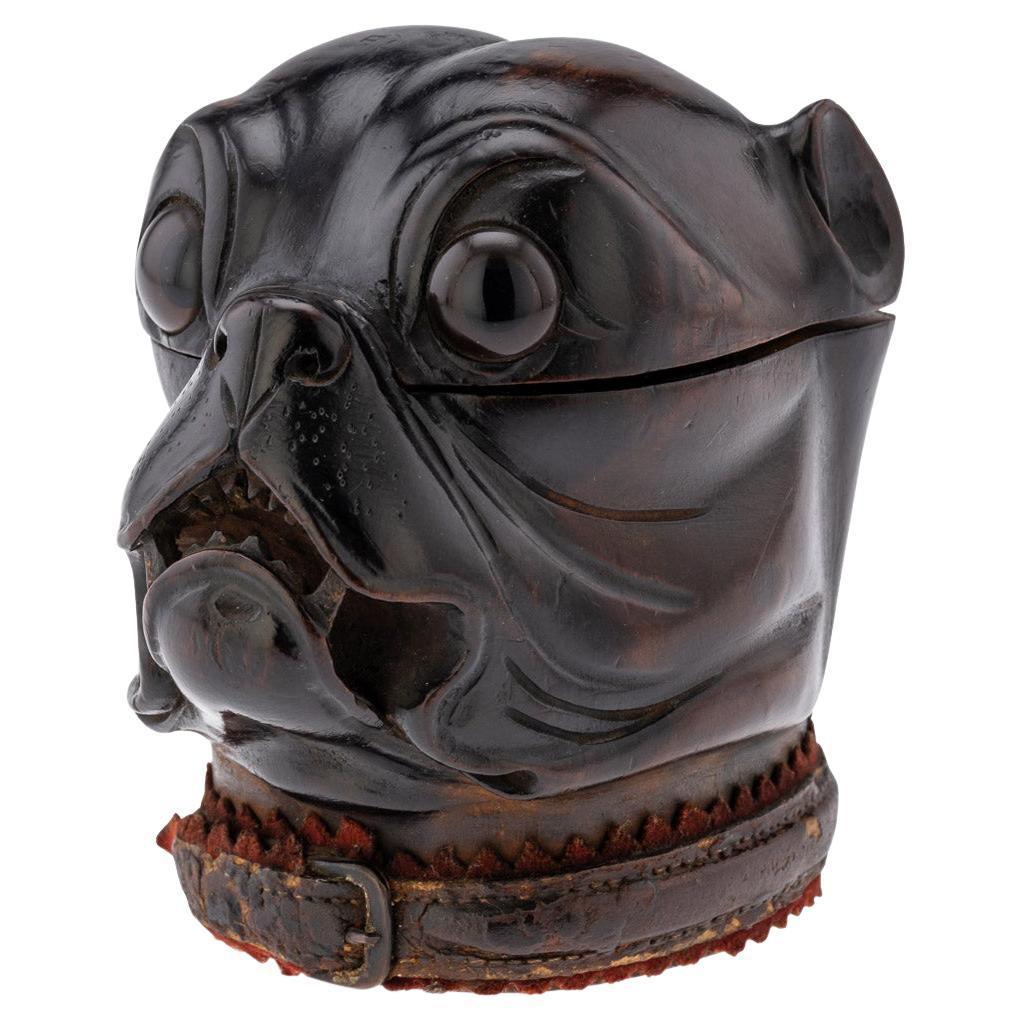 Viktorianisches Lignum Vitae Bulldogge-Tintenfass aus dem 19. Jahrhundert, um 1860 im Angebot