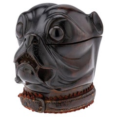 Antique 19th Century Victorian Lignum Vitae Bulldog Inkwell, c.1860