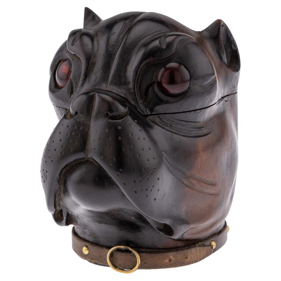 19th Century Victorian Lignum Vitae Bulldog Inkwell, c.1860