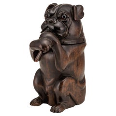 Pot à tabac victorien Lignum Vitae du 19ème siècle représentant un bulldog fumant, vers 1890