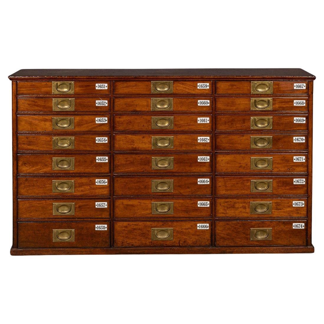 19th Century Victorian Mahogany 24 Bank Drawers, c.1890 For Sale