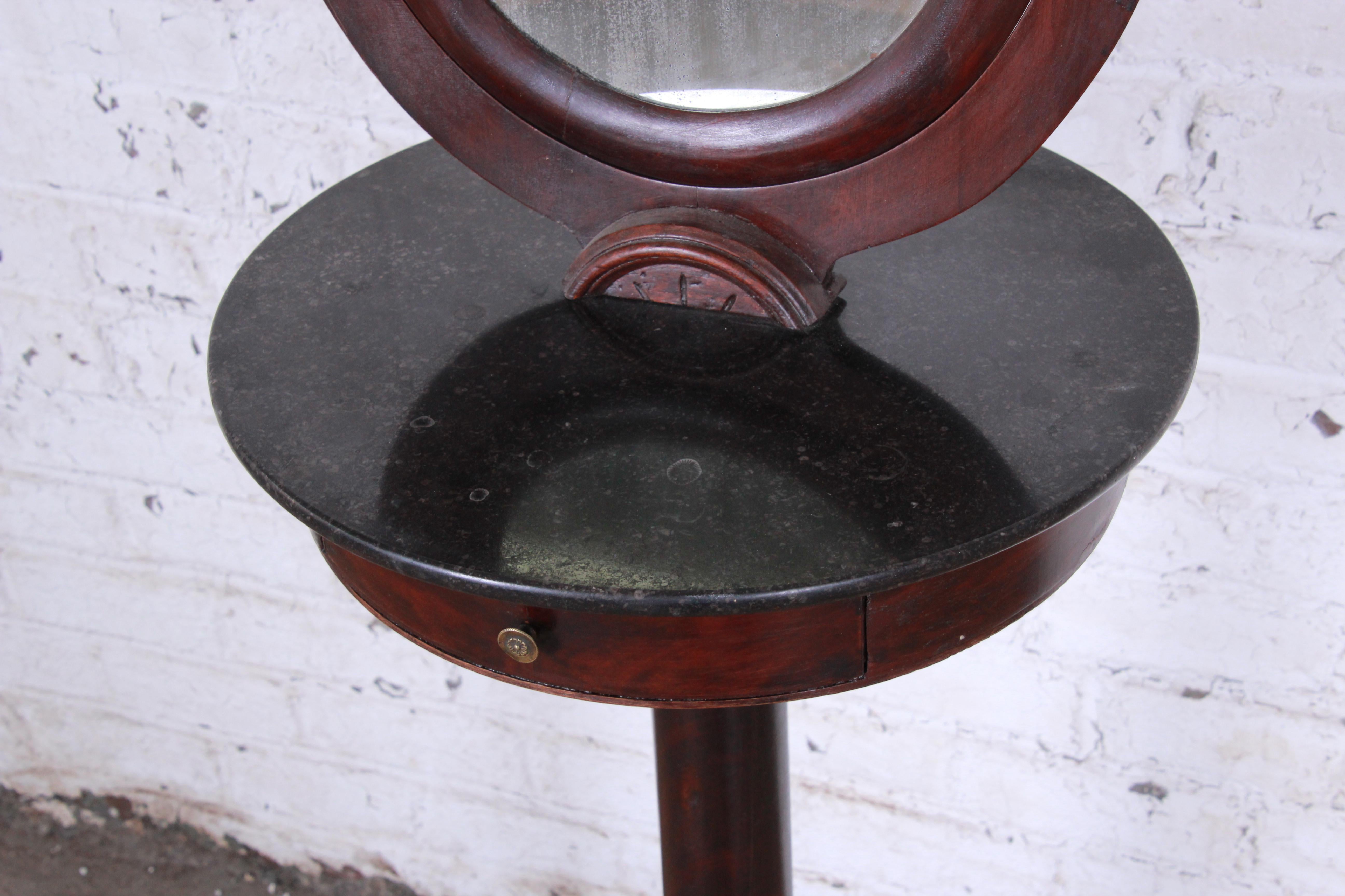 Chippendale 19th Century Victorian Mahogany and Marble Mirrored Shaving Stand