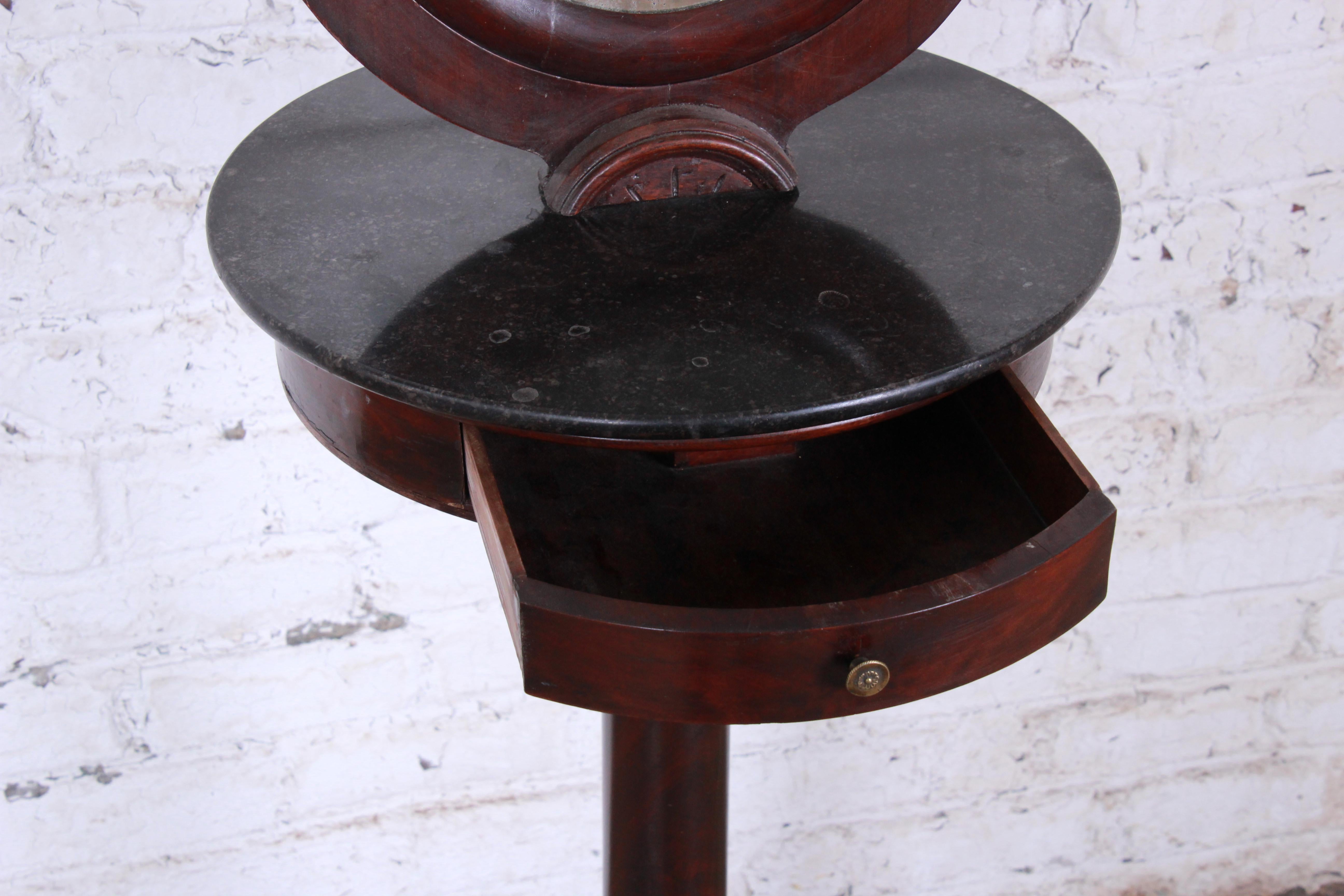 19th Century Victorian Mahogany and Marble Mirrored Shaving Stand 1