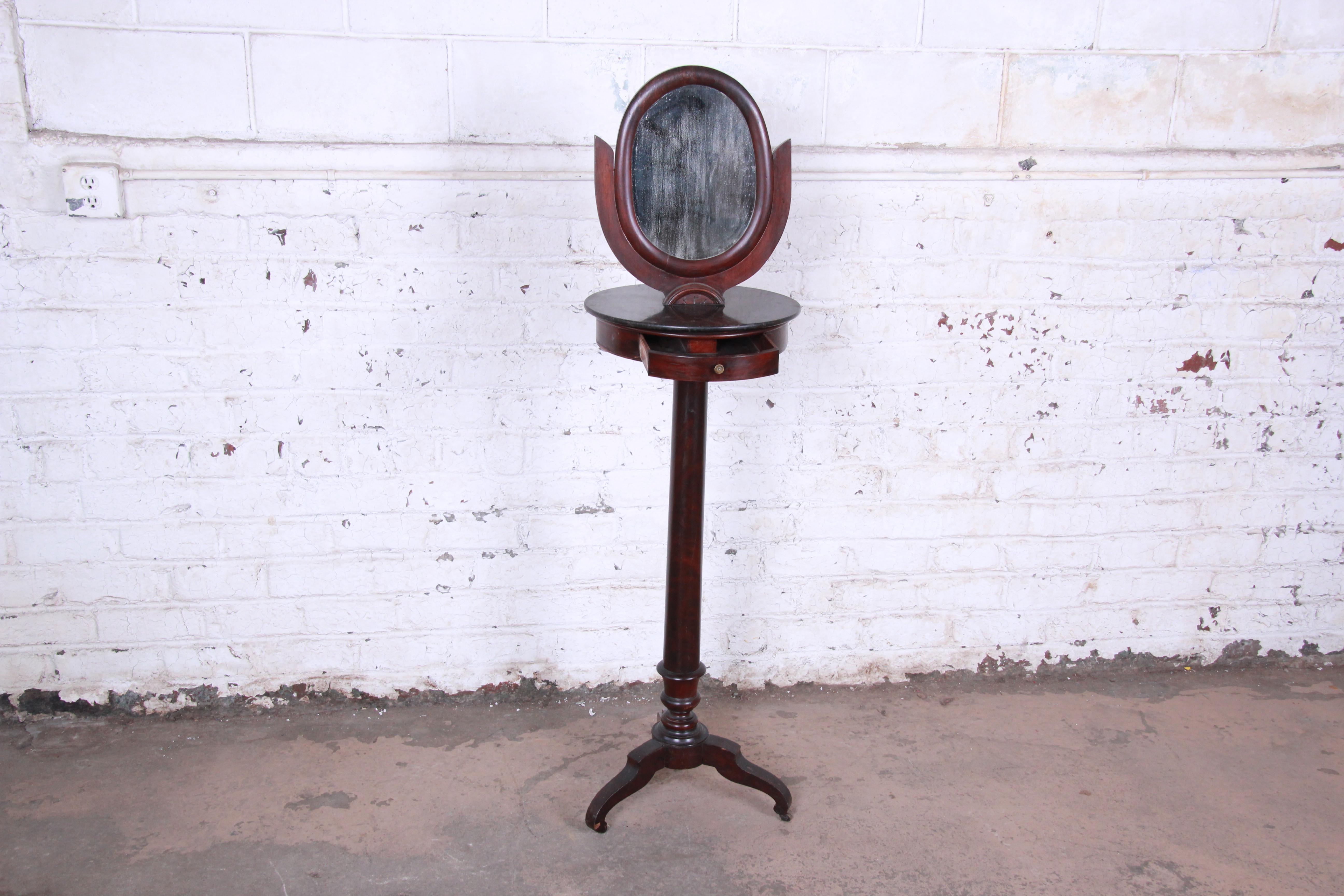 19th Century Victorian Mahogany and Marble Mirrored Shaving Stand 2