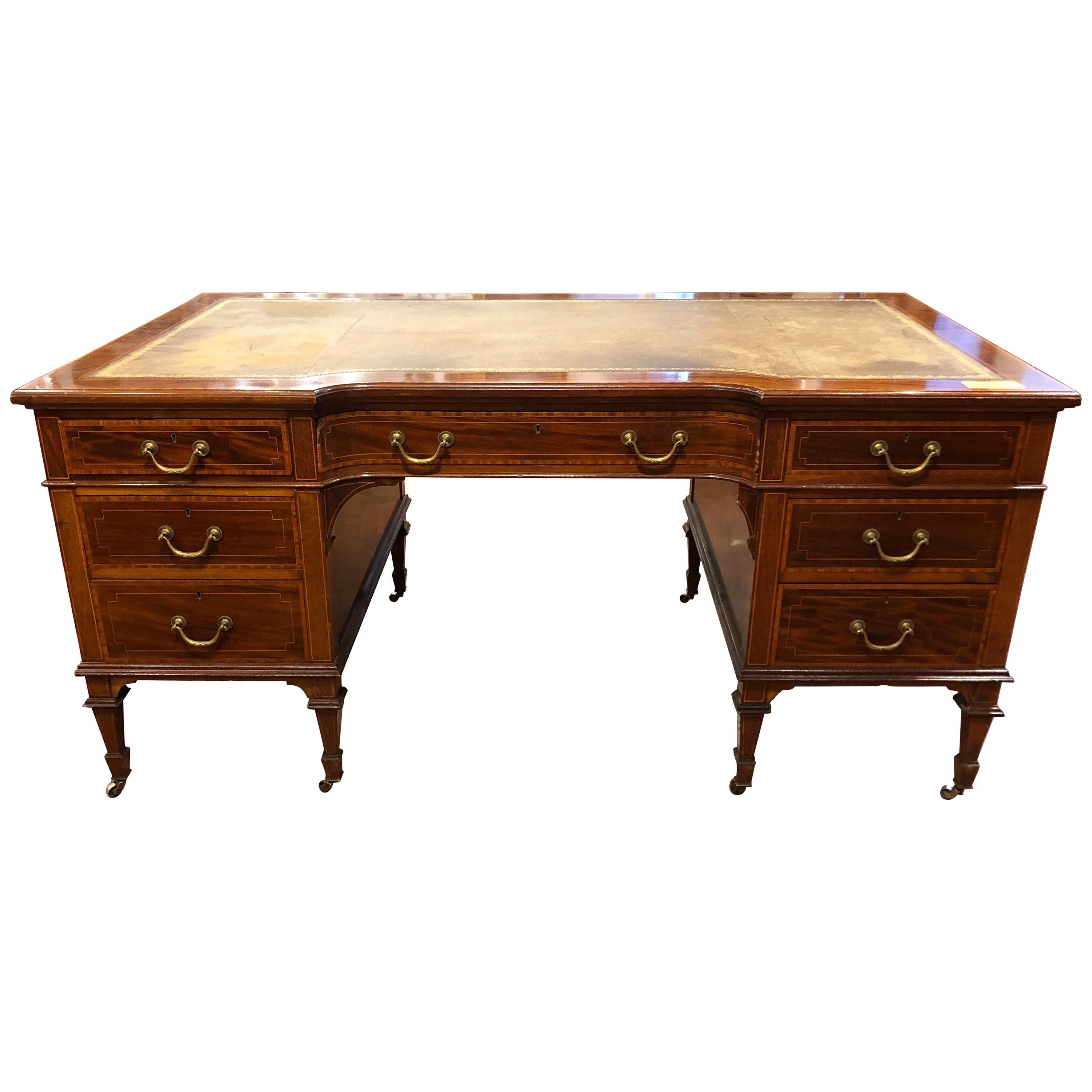 19th Century Victorian Mahogany Center Desk Table Maple & Co. 1890