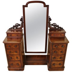 19th Century Victorian Mahogany Dressing Chest and Mirror