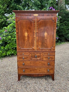 19th Century Victorian Mahogany Inlaid Linen Press