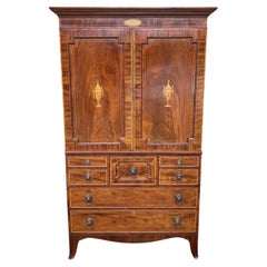 19th Century Victorian Mahogany Inlaid Linen Press