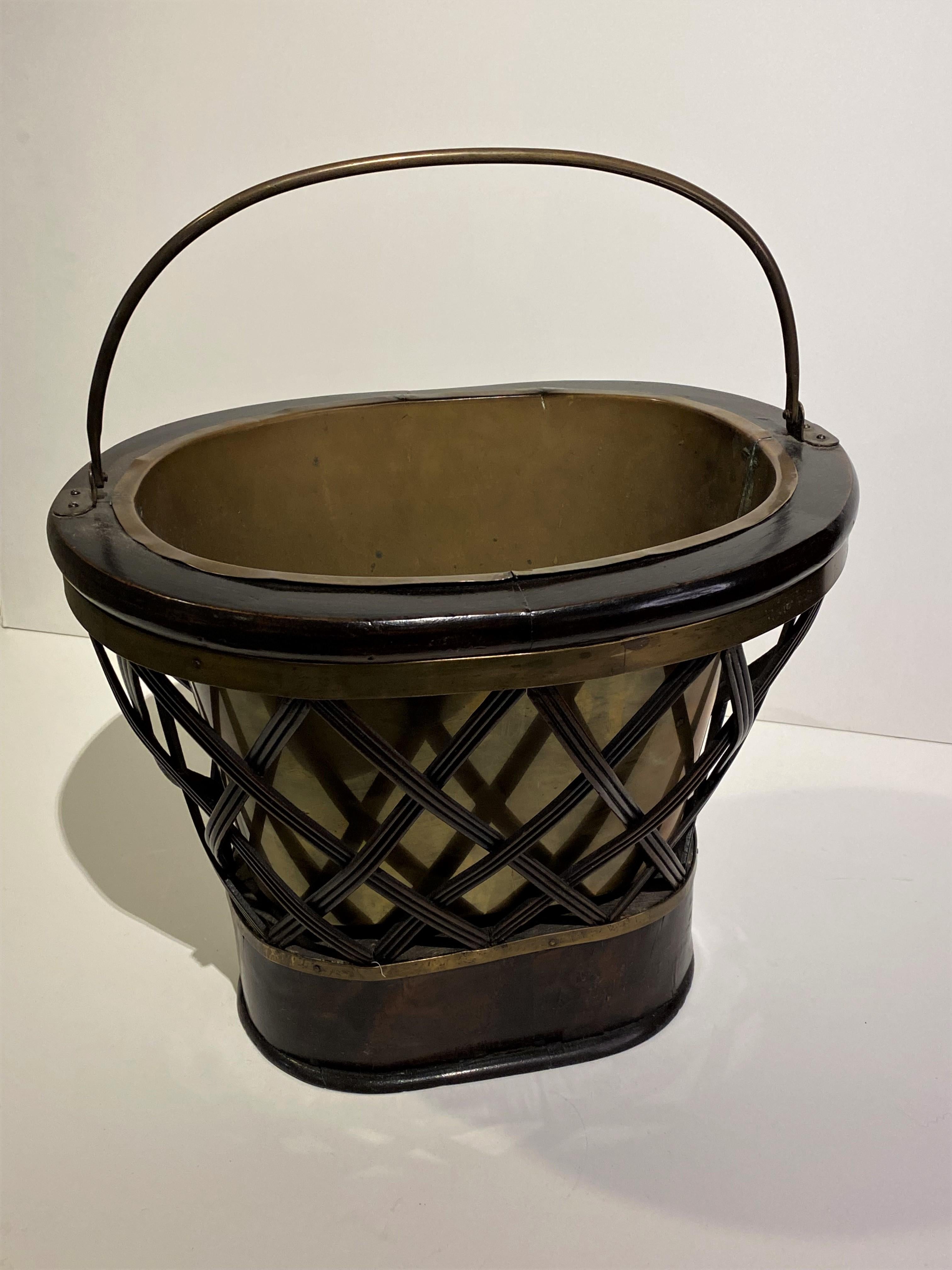 19th Century Victorian Mahogany Lattice Work Waste Basket with Brass Liner For Sale 1
