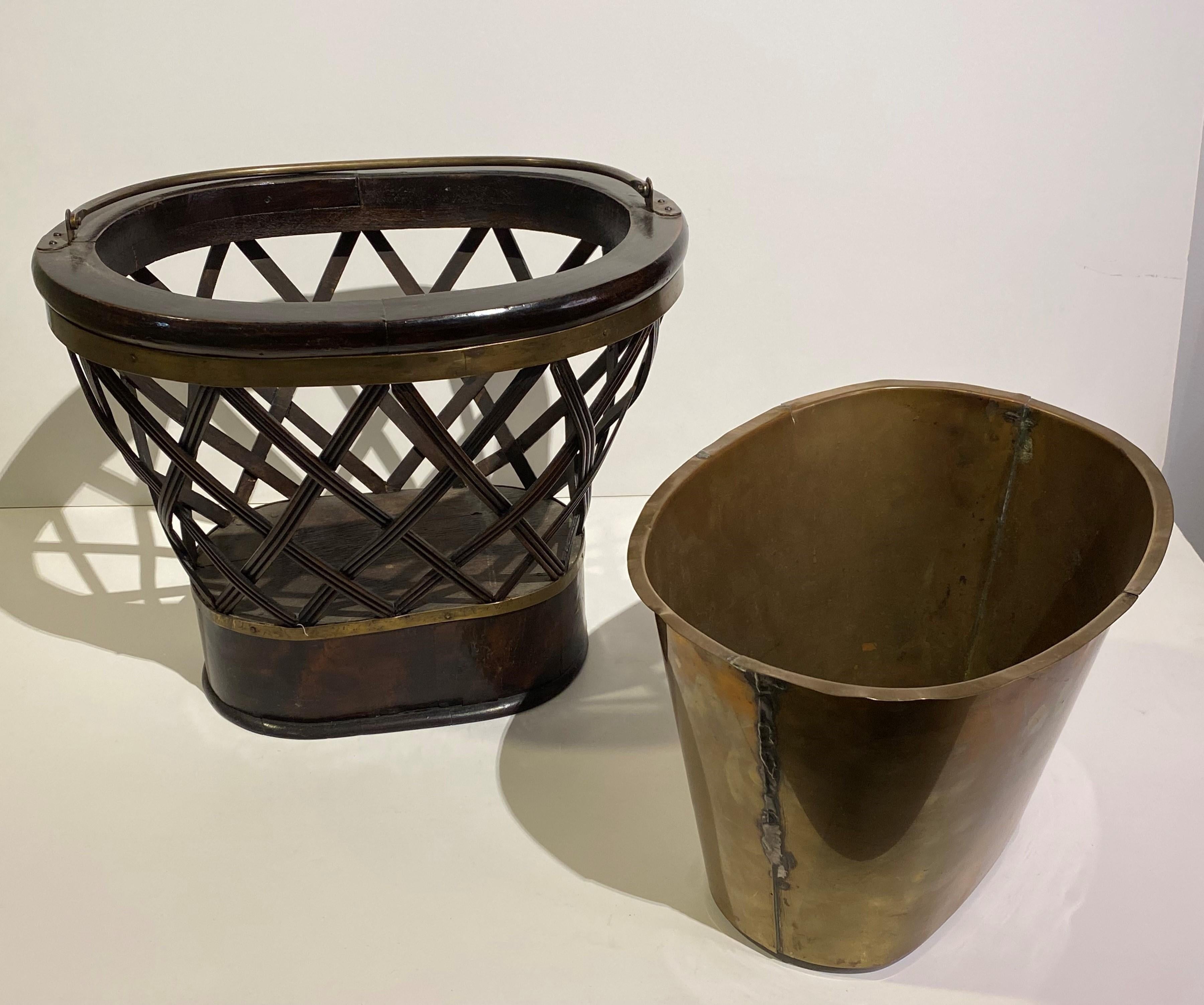 Viktorianischer Mahagoni-Wasserkorb mit Messingeinlage aus dem 19. Jahrhundert im Angebot 2