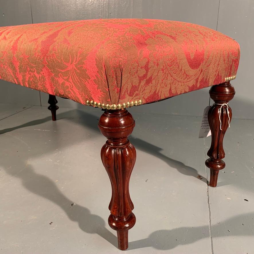 High Victorian 19th Century Victorian Mahogany Long Stool Newly Upholstered