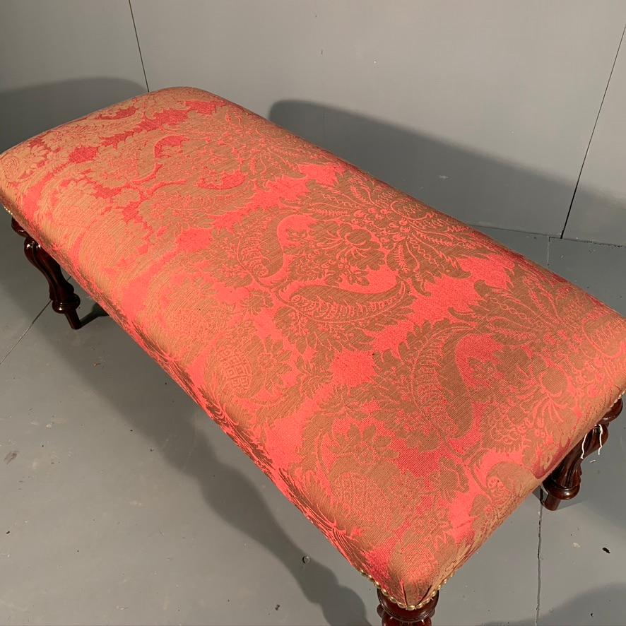 English 19th Century Victorian Mahogany Long Stool Newly Upholstered