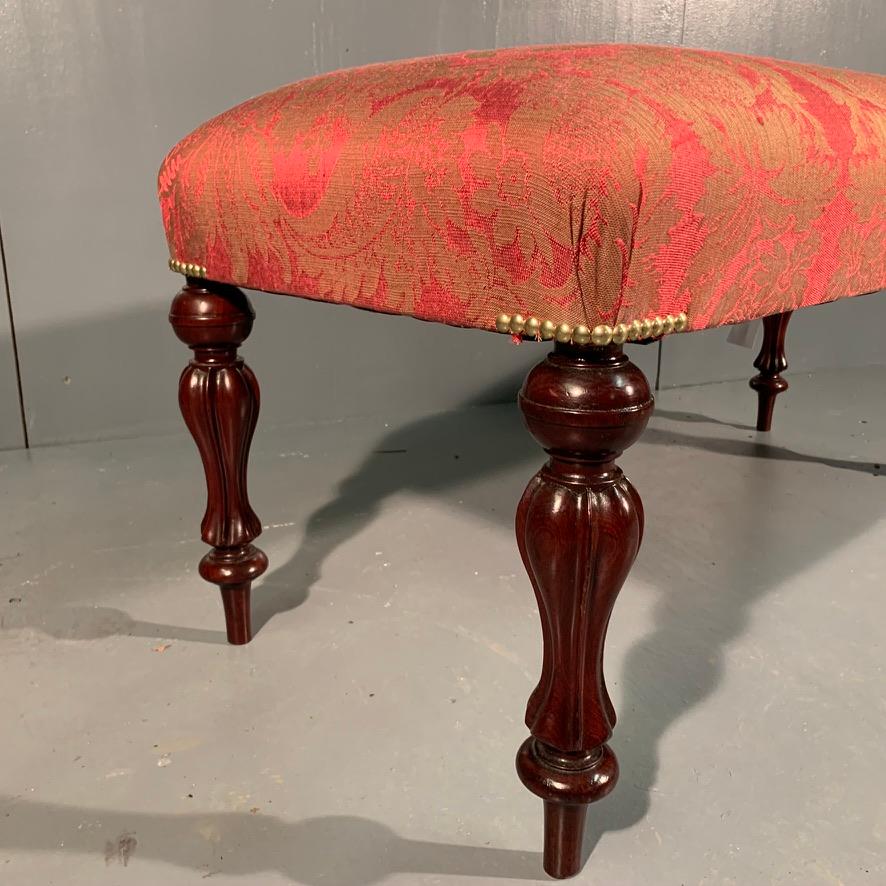 Mid-19th Century 19th Century Victorian Mahogany Long Stool Newly Upholstered