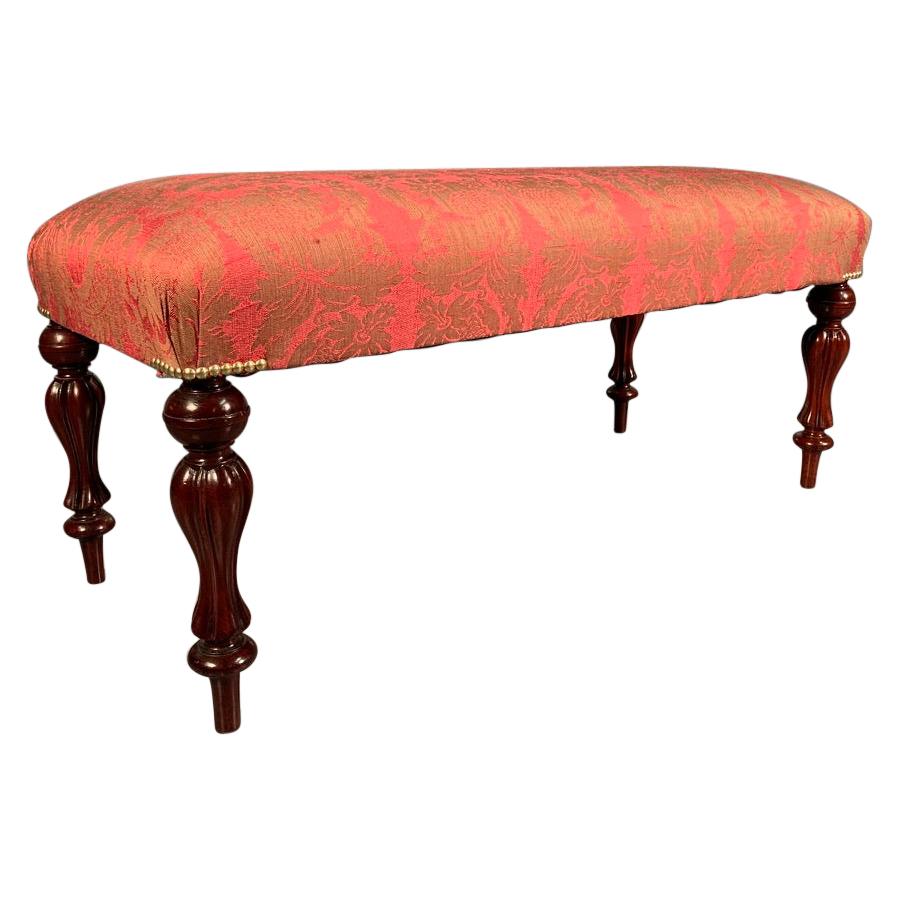 19th Century Victorian Mahogany Long Stool Newly Upholstered