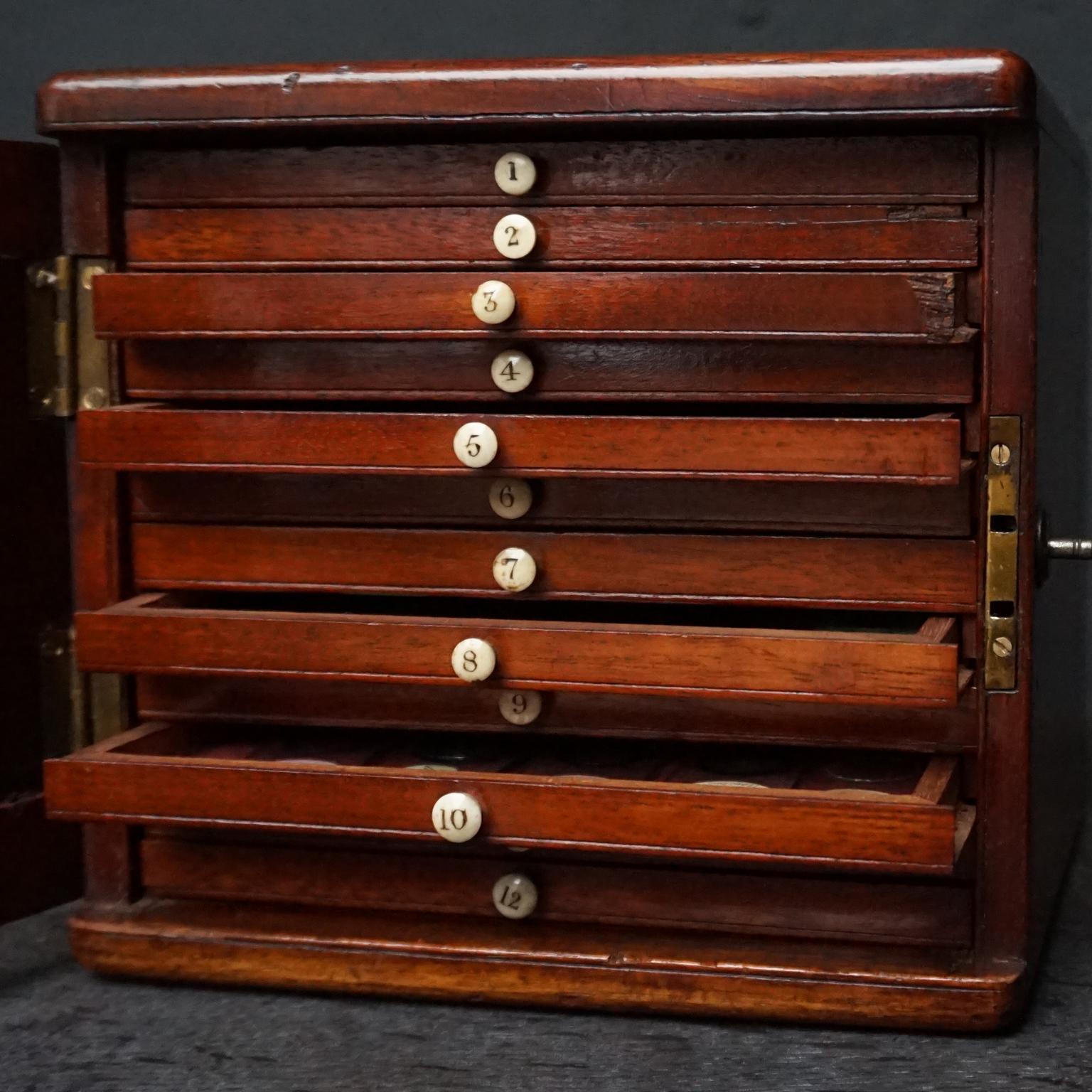 19th Century Victorian Mahogany Microscope Slide Cabinet, 12 Drawers, 72 Slides 7