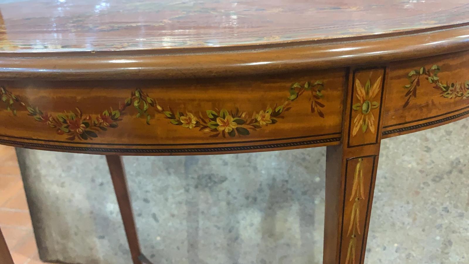 Hand-Painted 19th Century Victorian Satinwood Painted Tray Table End Table, 1870