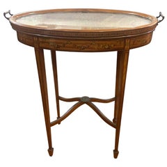 19th Century Victorian Satinwood Painted Tray Table End Table, 1870